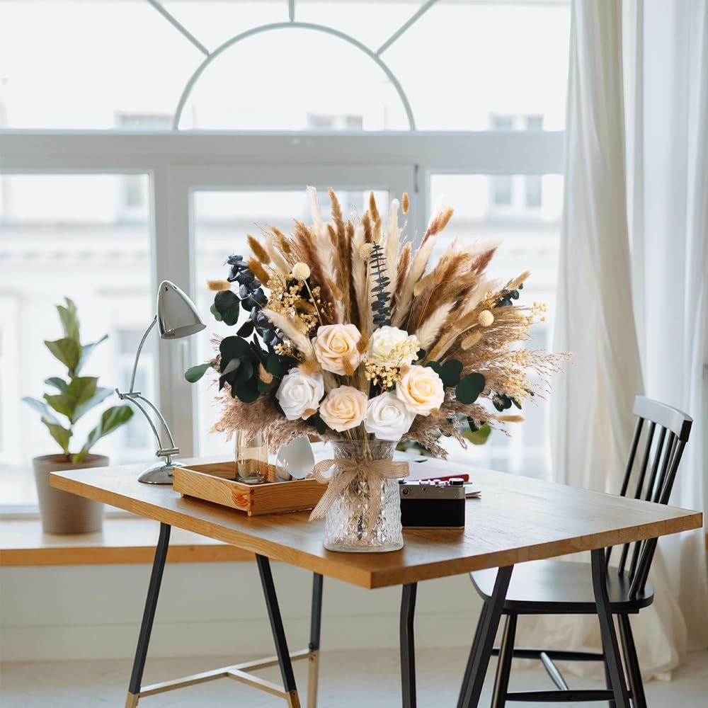 101pcs Artificial Flowers in Vase Natural Dried Pampas Grass Decor with Vase …