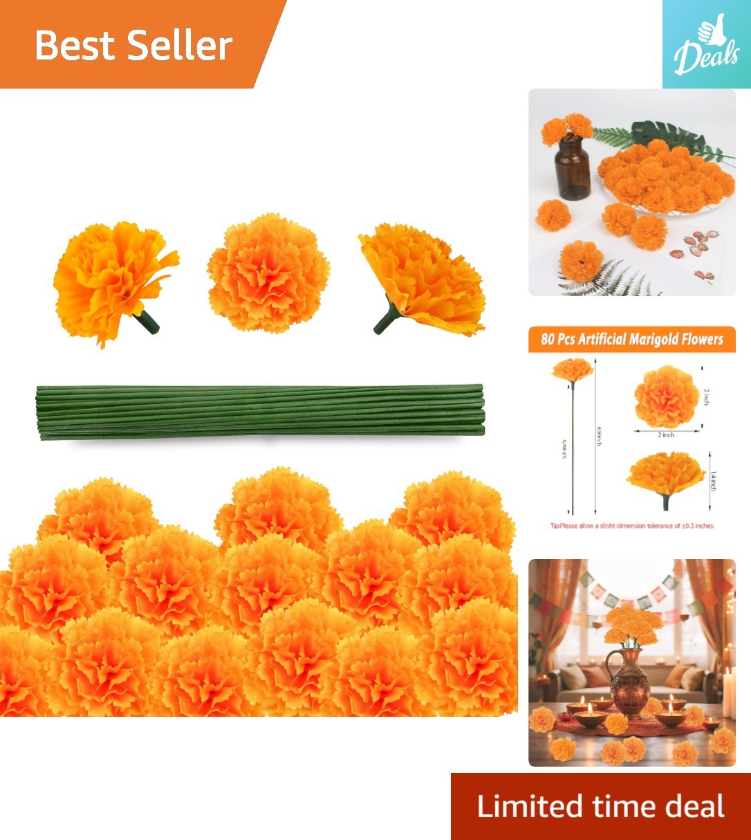Reusable 80 Pcs Fluffy Silk Marigold Flowers for Indian Weddings and Events