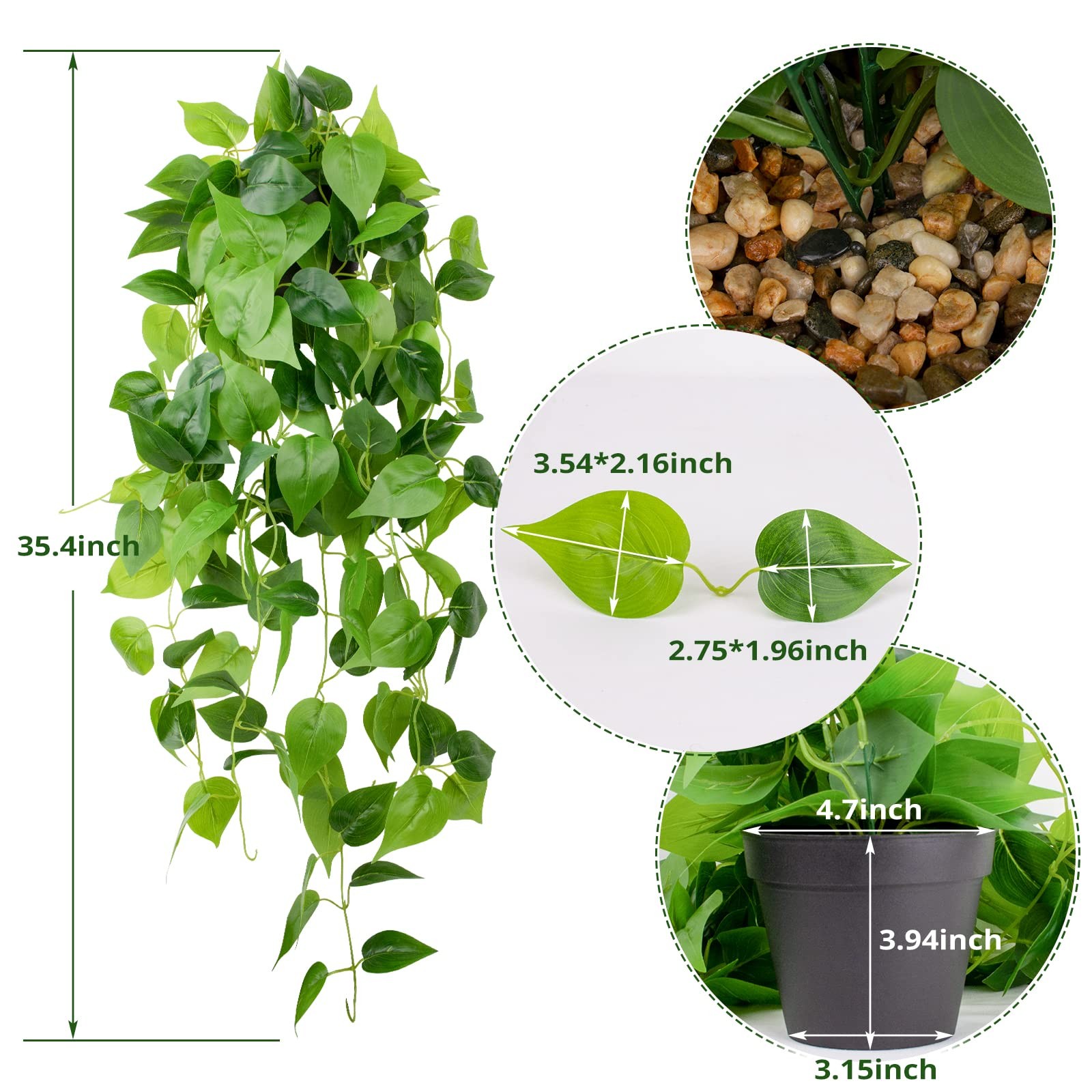 35.4in Artificial Plants in Black Pot Realistic Fake Hanging Potted Greenery …