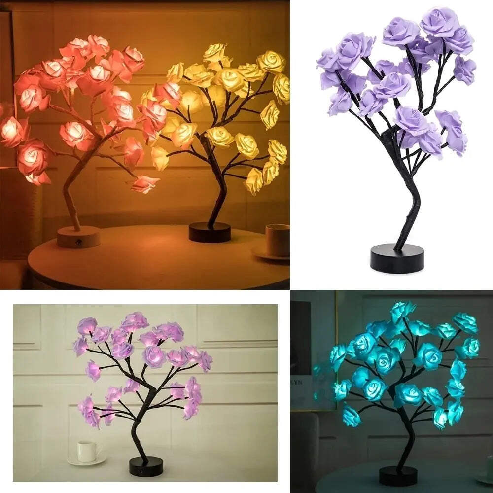 LED Rose Flower Table Lamp USB Fairy Light Tree Christmas Wedding Home Decor