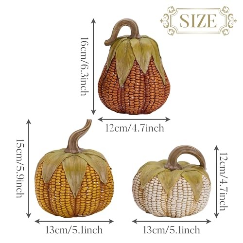 Fall Decorations for Home Pumpkins Decor, Set of 3 Resin Artificial Corn Large