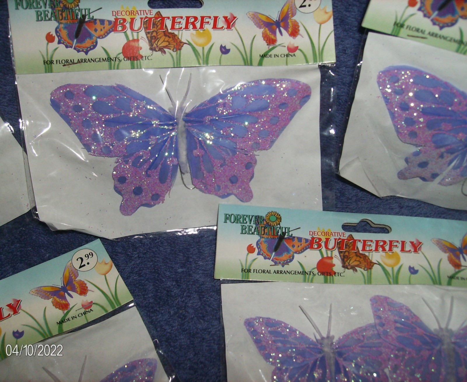 PURPLE/SILVER BUTTERFLY ON WIRE STEMS 3 LG 6 MED FLORAL ACCESSORIES CRAFTS #3