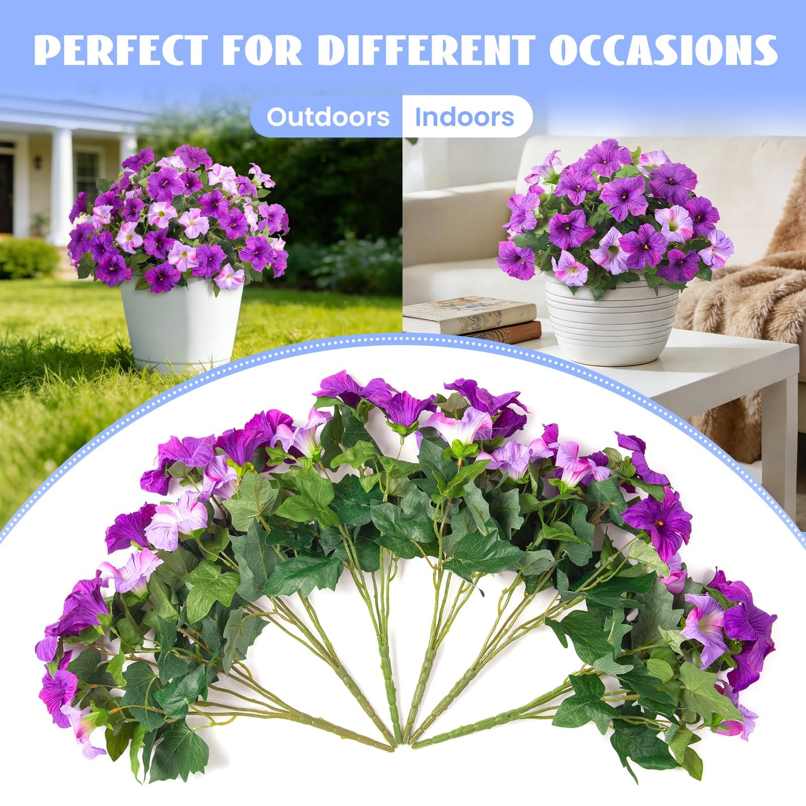 6 Pcs Artificial Petunia Flowers for Outdoor, Fake Spring Petunias Faux Silk …