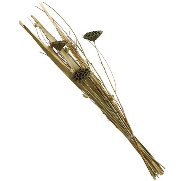 Litton Lane Tall Bouquet Lotus Flower Natural Foliage w/Grass and Branch Accents