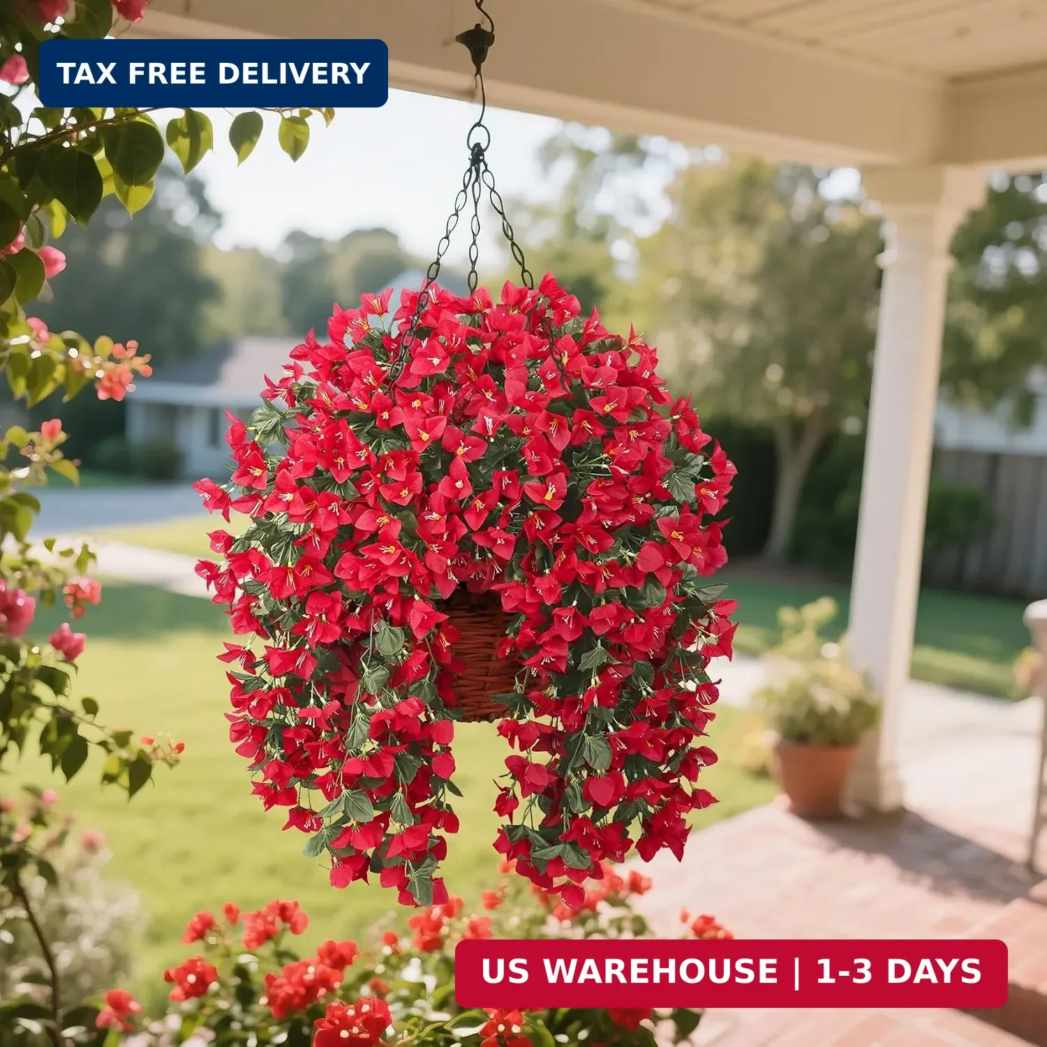 Ouddy Decor 3 Pcs Artificial Hanging Flowers Fake Hanging Bougainvillea Faux Pla
