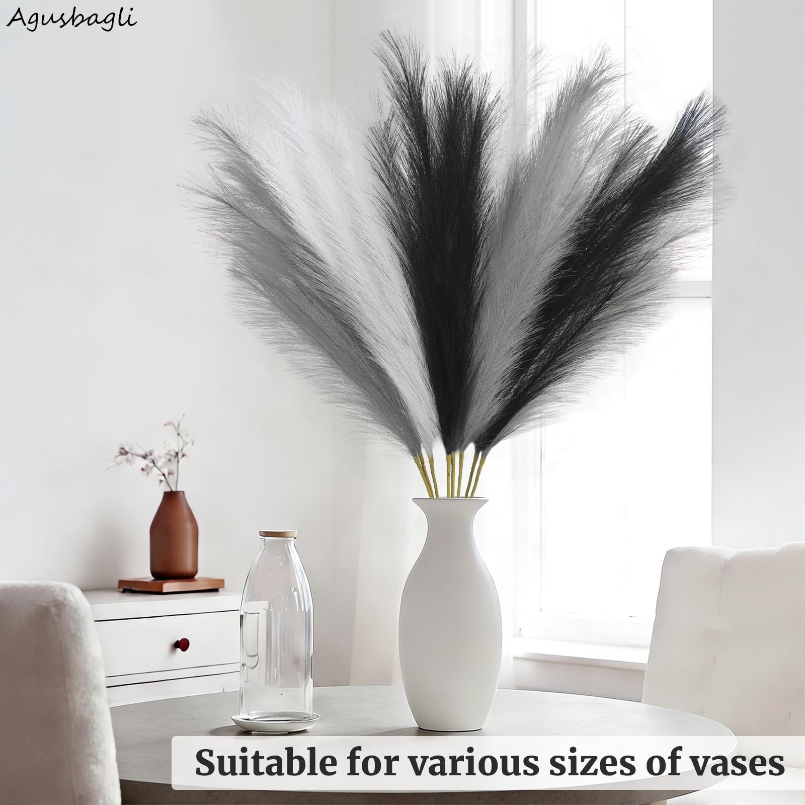 8 Pcs Black Faux Pampas Grass Decor 35“ Fluffy Tall Artificial Colored Pampas…