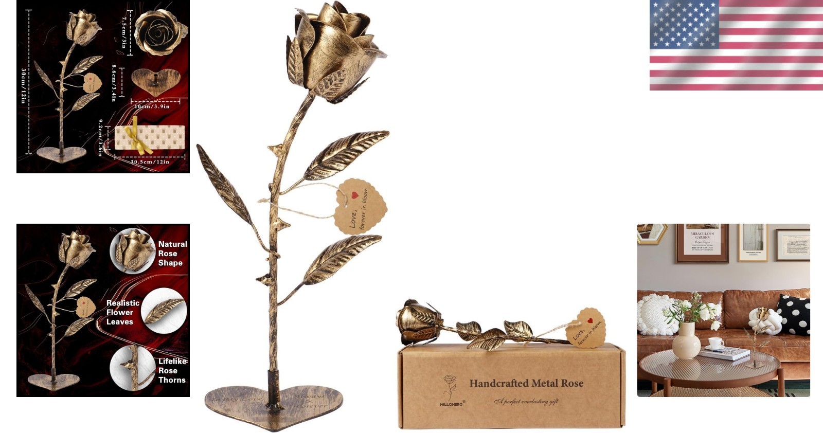 Handcrafted Bronze Metal Rose – Solid Gift of Everlasting Love – 8th 19th Wed…