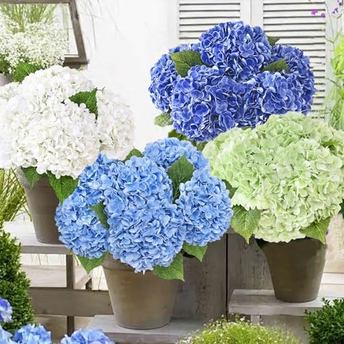 Real Touch Hydrangea Artificial Flowers, 21″ Full Faux Hydrangea 4 Pcs White