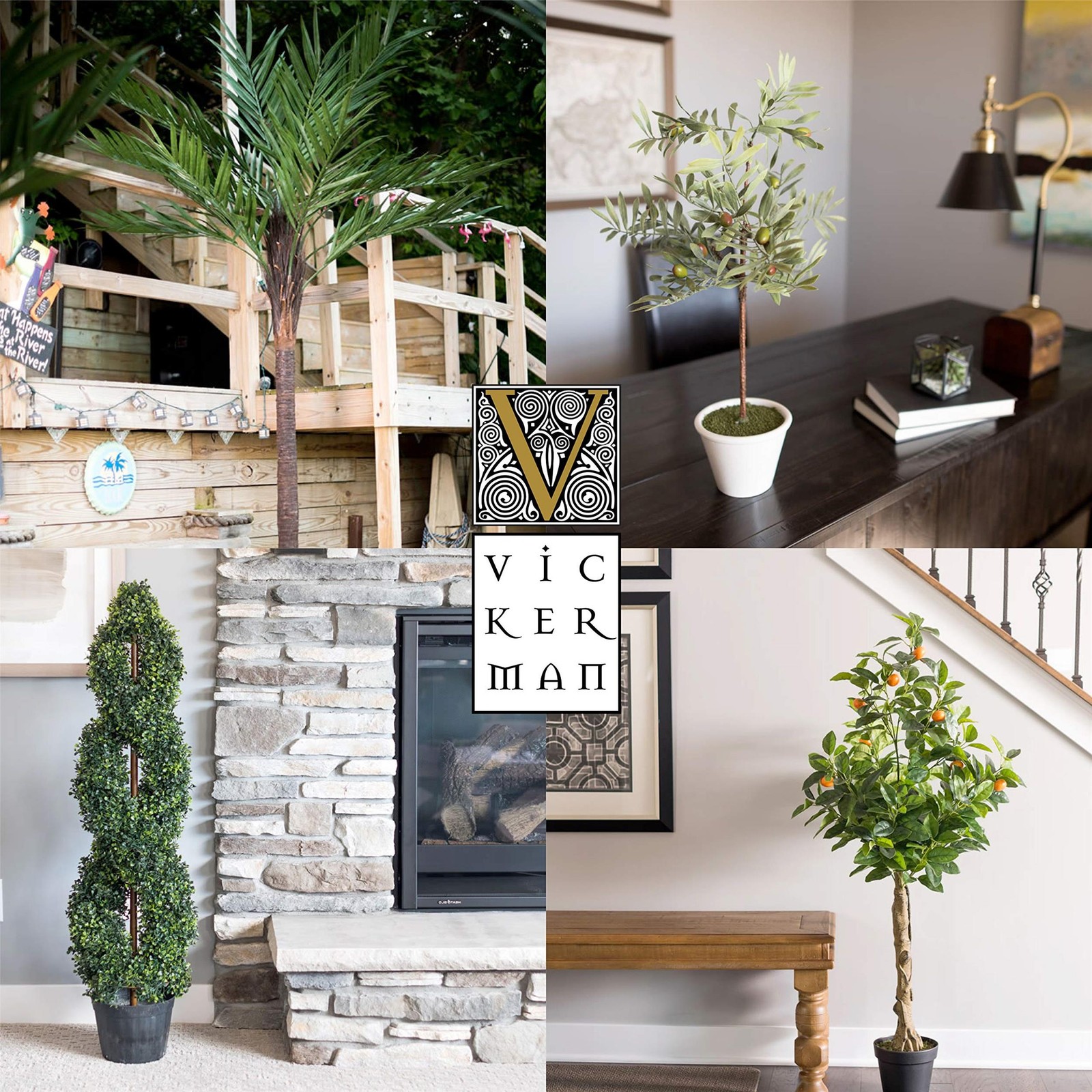 Pemberly Row 4′ Artificial Variegated Ficus Bush w/ Willow Basket in Green/White