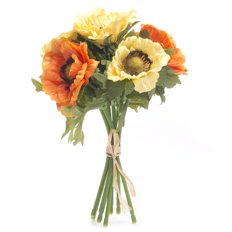 Set of 2 Artificial Yellow and Orange Anemone Silk Flower 8-1/2″ Bundles