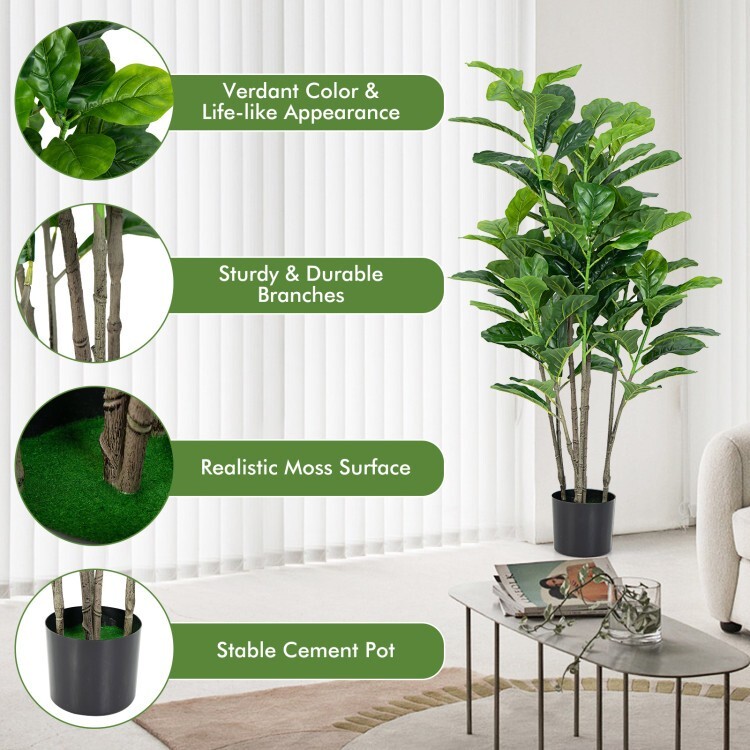 2 Pack Artificial Fiddle Leaf Fig Tree In/Outdoor Fake Potted 51″ Decor Plant
