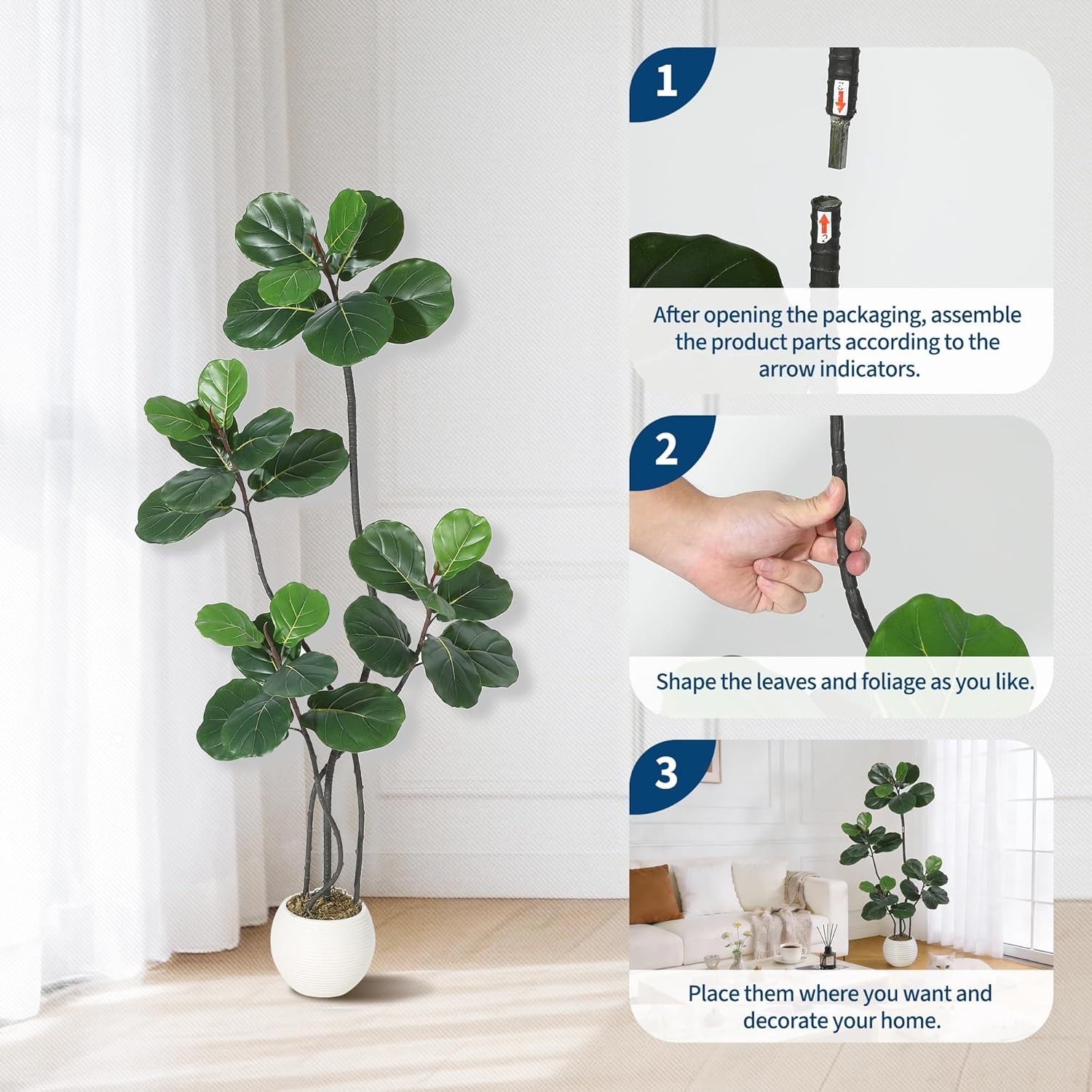 Garvee Faux Fiddle Leaf Tree Artificial Plant,Rubber Leaves with Bendable Boughs