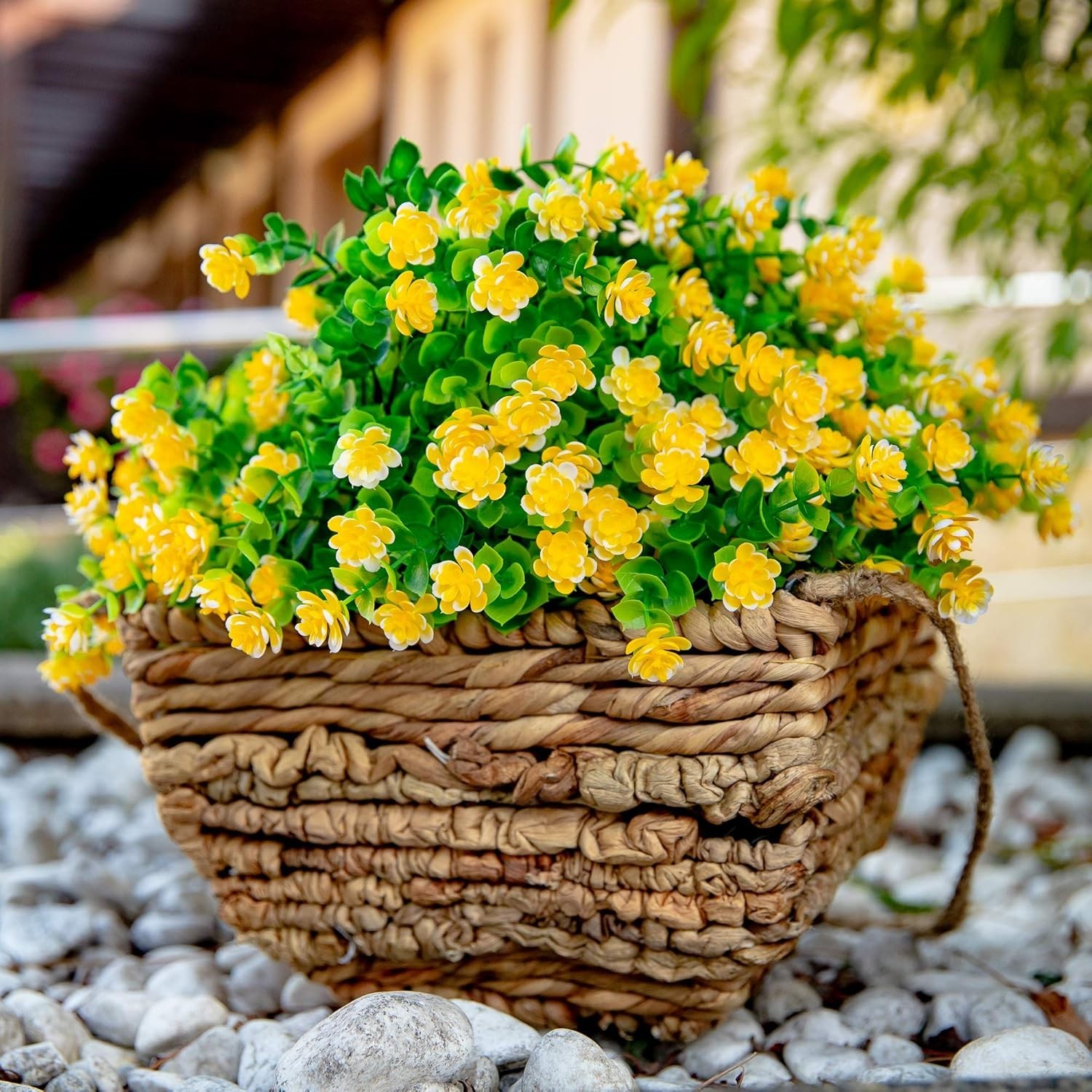 UV Resistant Faux Plastic Greenery – 12 Yellow Boxwood Bundles for Home Décor