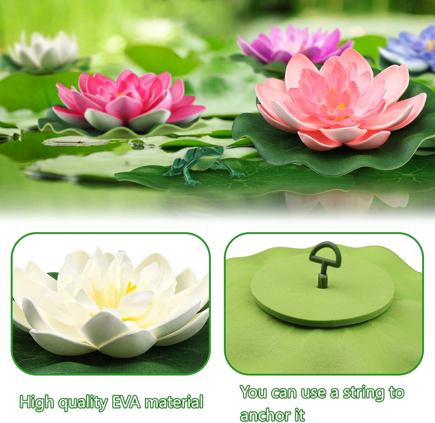 22 Pack Artificial Floating Foam Lotus Flowers with Artificial Frog Lotus Leaves