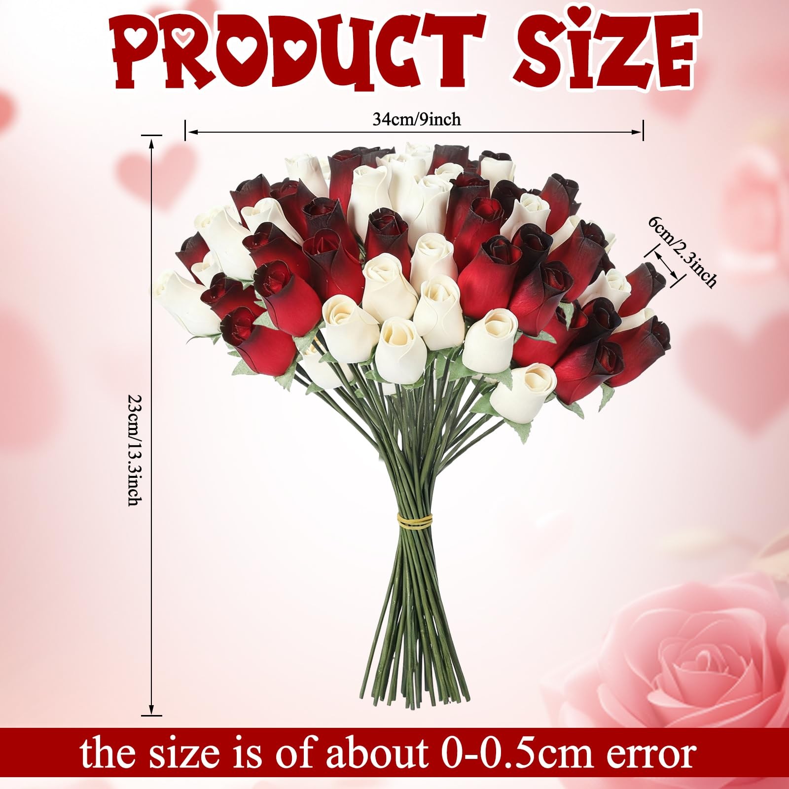24 PCS Wooden Roses 13 Inch Realistic Wood Flower Red White Wedding Decor