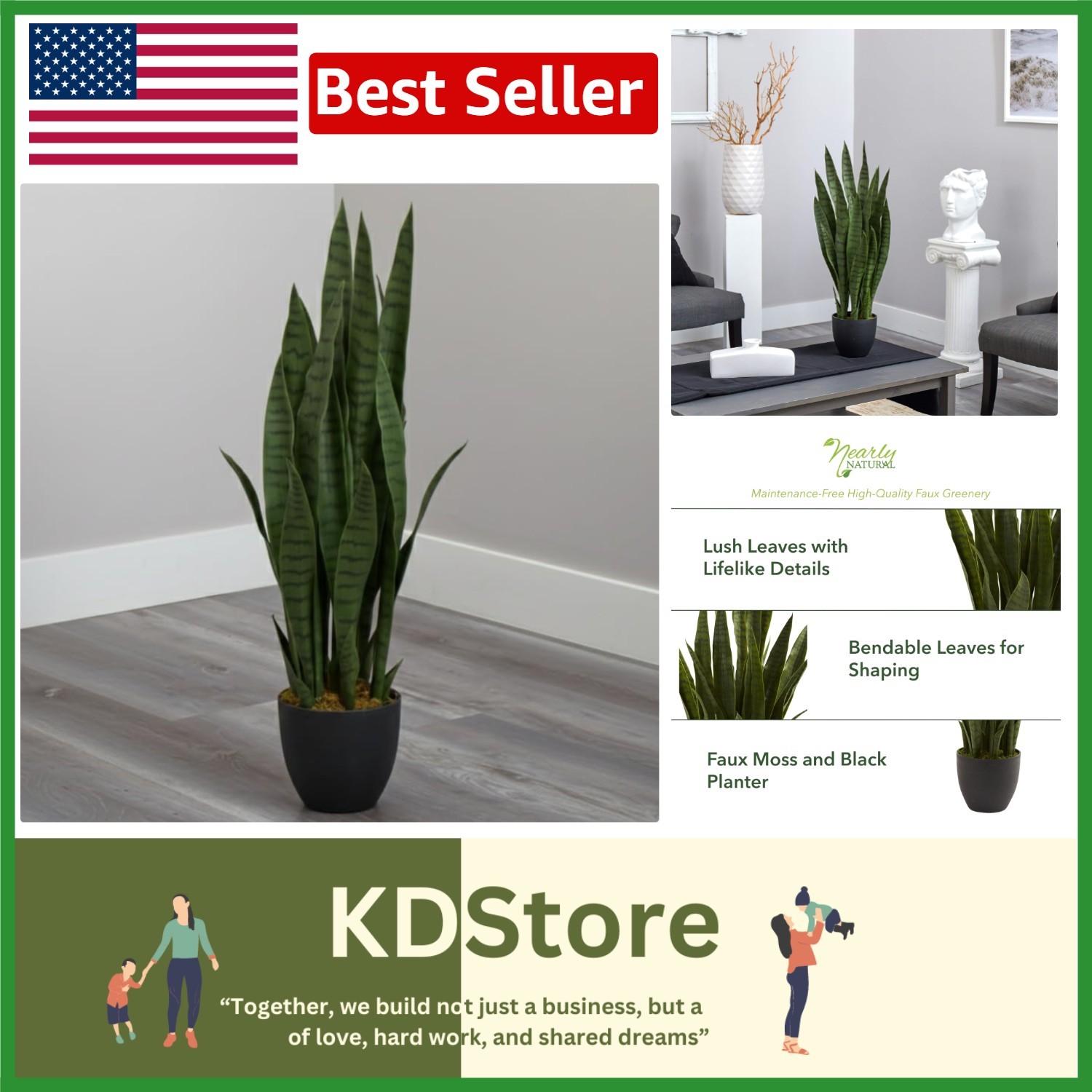 Versatile 35 Inch Sansevieria Plant for Home or Office – Black Planter Included