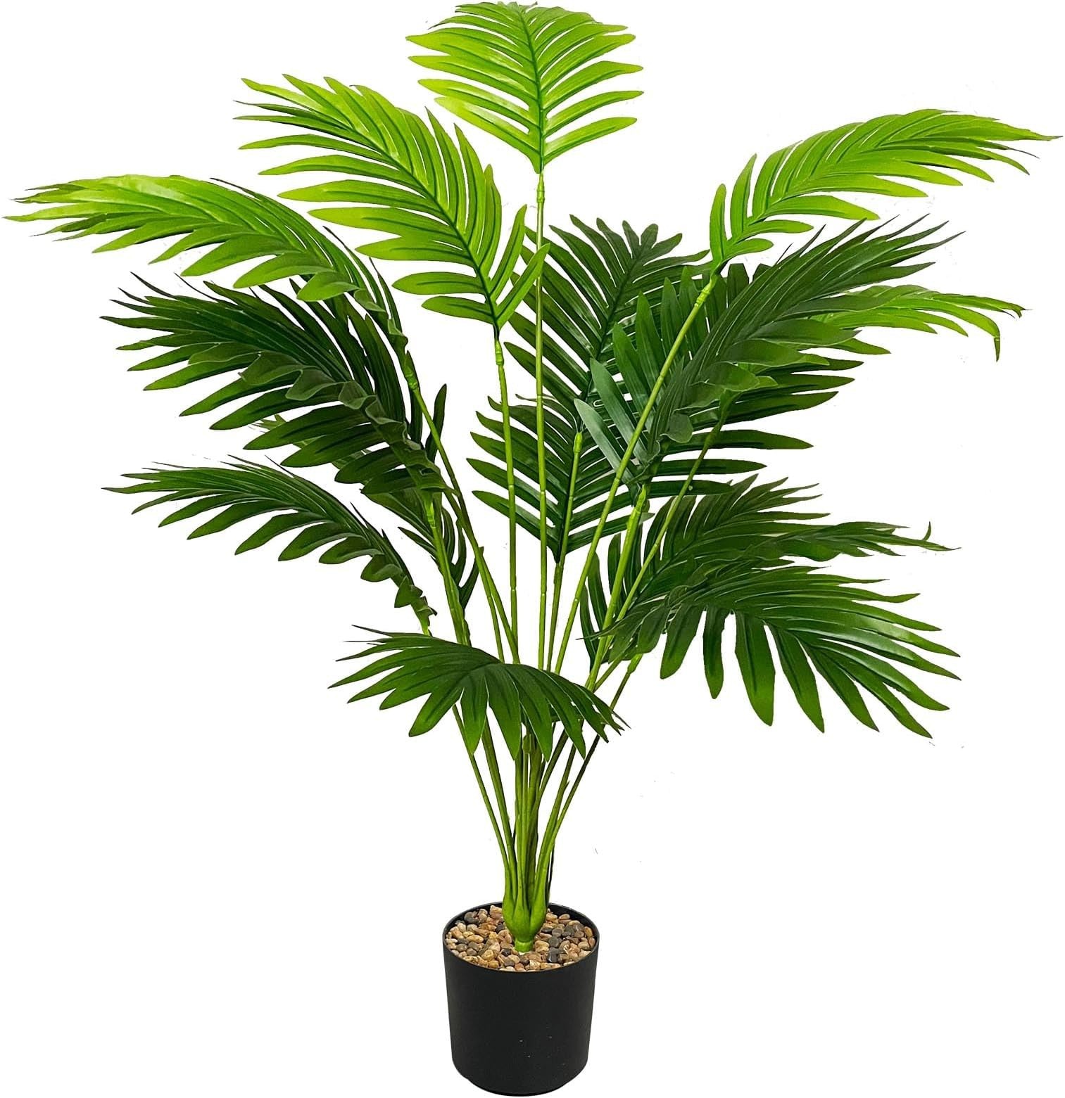 Artificial Areca Palm Plant Silk Fake Potted Faux Tree in Pot for Indoor Outd…