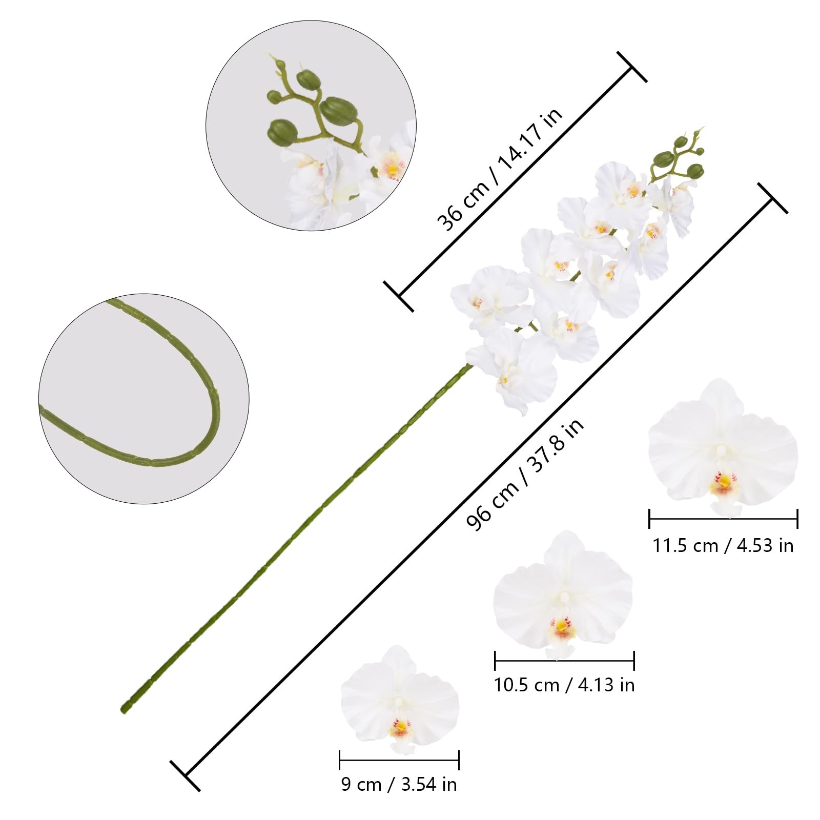 White Orchid Artificial Flowers,6PCS Artificial Phalaenopsis Flowers 38″ Fake…