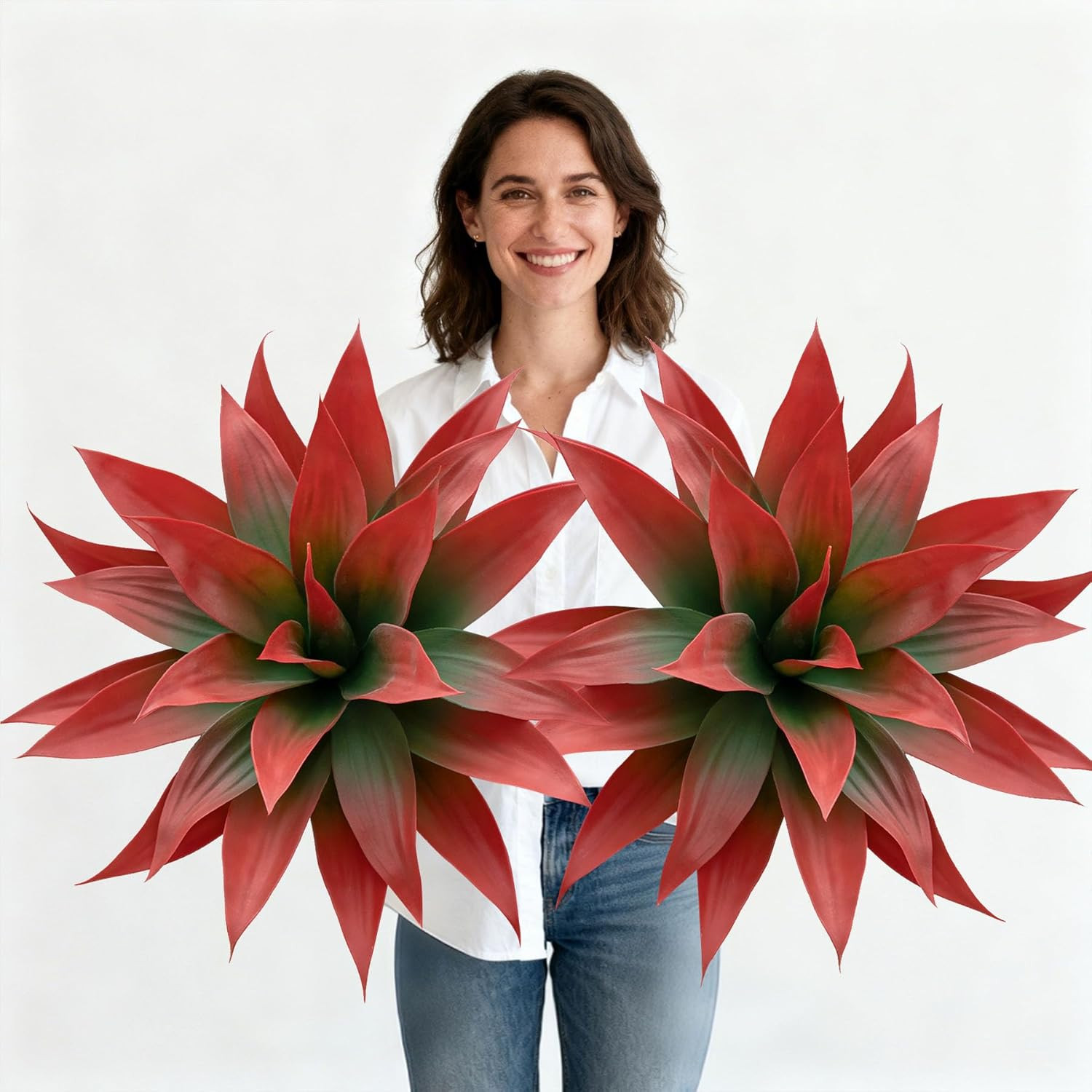 28″ Artificial Agave Plants – Set of 2 Faux Greenery for Home & Outdoor Decor