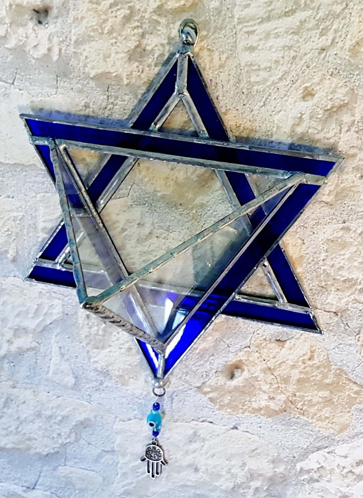 Transparent Terrarium with Blue Frame Stained Glass in shaped Star of David