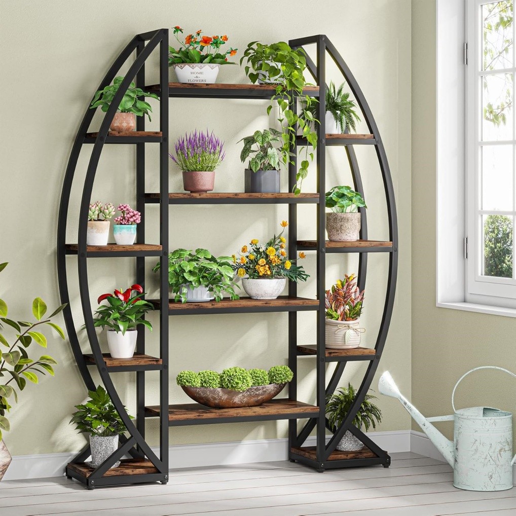 Heavy Duty Plant Stand with Grow Lightstall LED Half-moon Storage Display Shelf