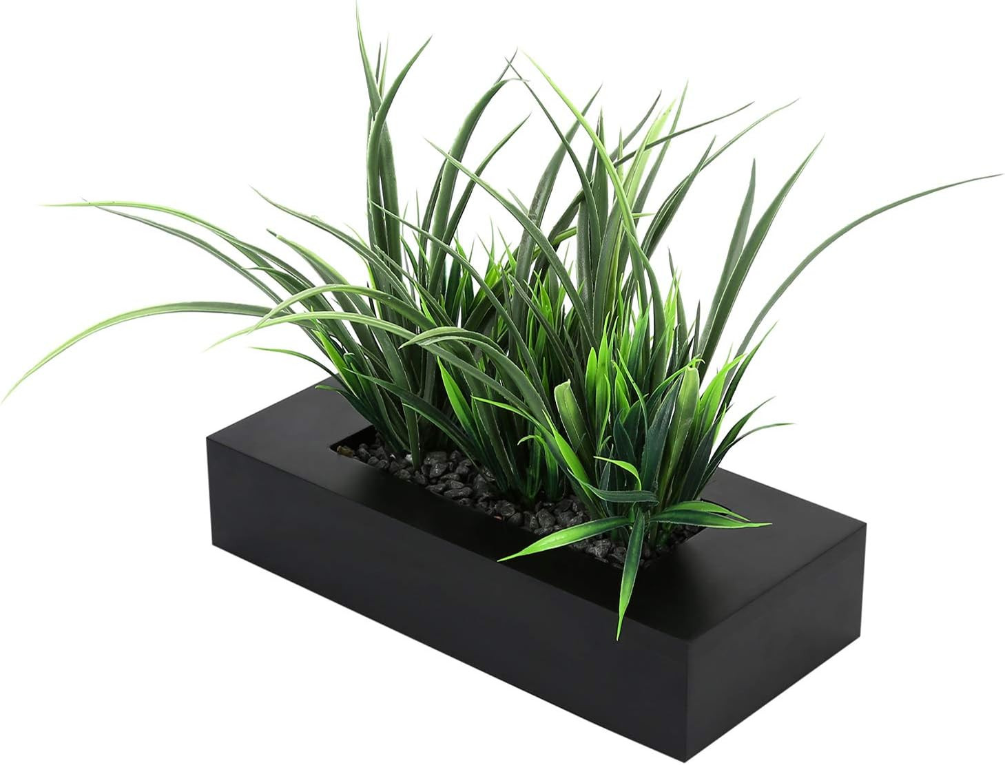 Artificial Green Grass Plants Potted in 9-Inch Matte Black Wood Decorative Plant