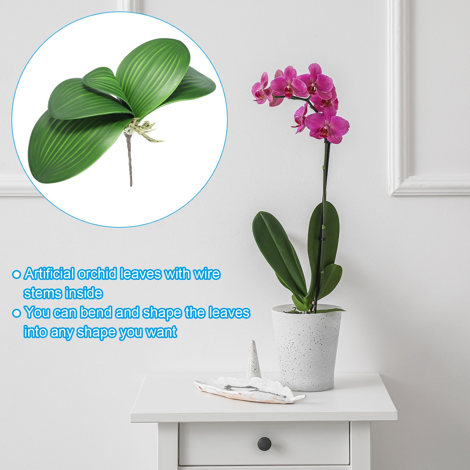 2 Pcs 5.4 Inch Faux Orchid Leaves 5 Petals Artificial Leaf with Stems