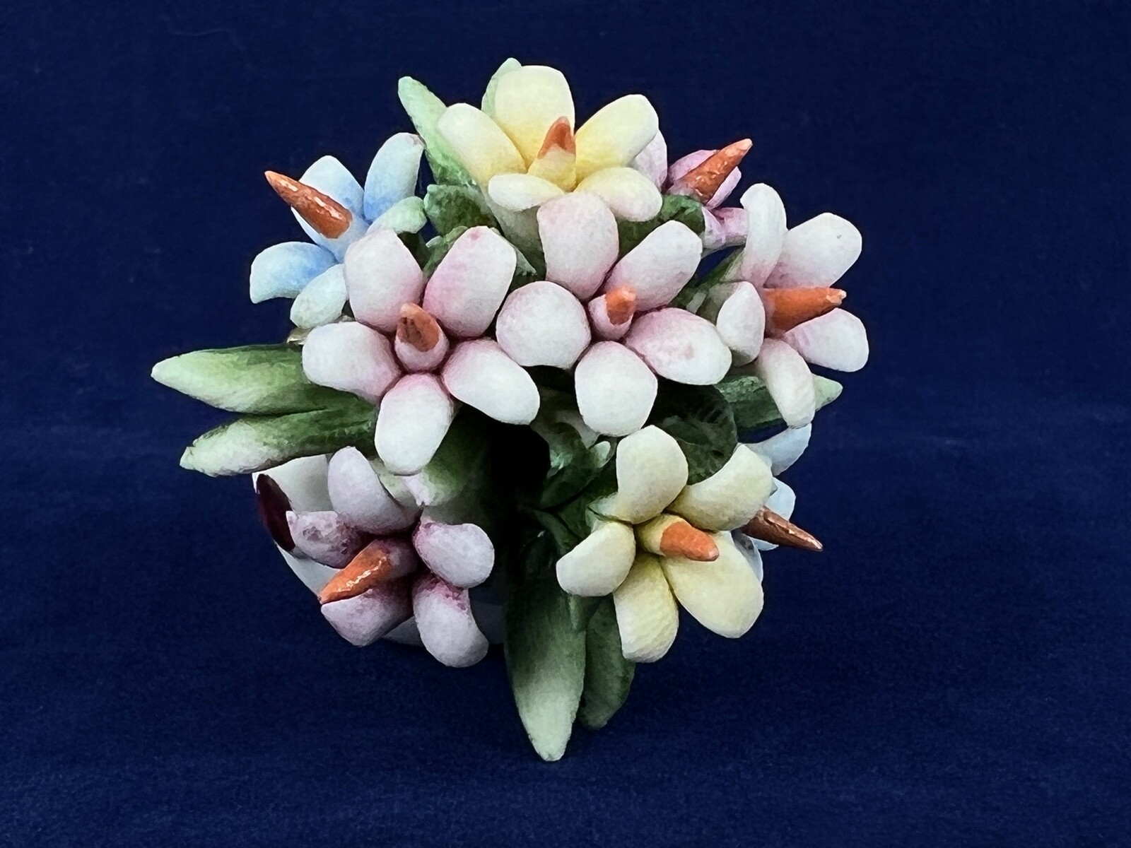AMC Capodimonte Italy Tiny 2 Inch Bouquet of Flowers in Vase Pink Yellow Blue
