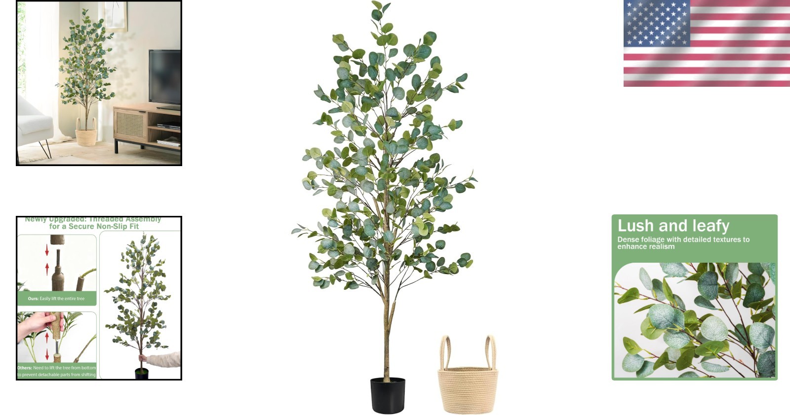 Stunning 6FT Faux Eucalyptus Tree – Indoor/Outdoor Decor with Basket Included