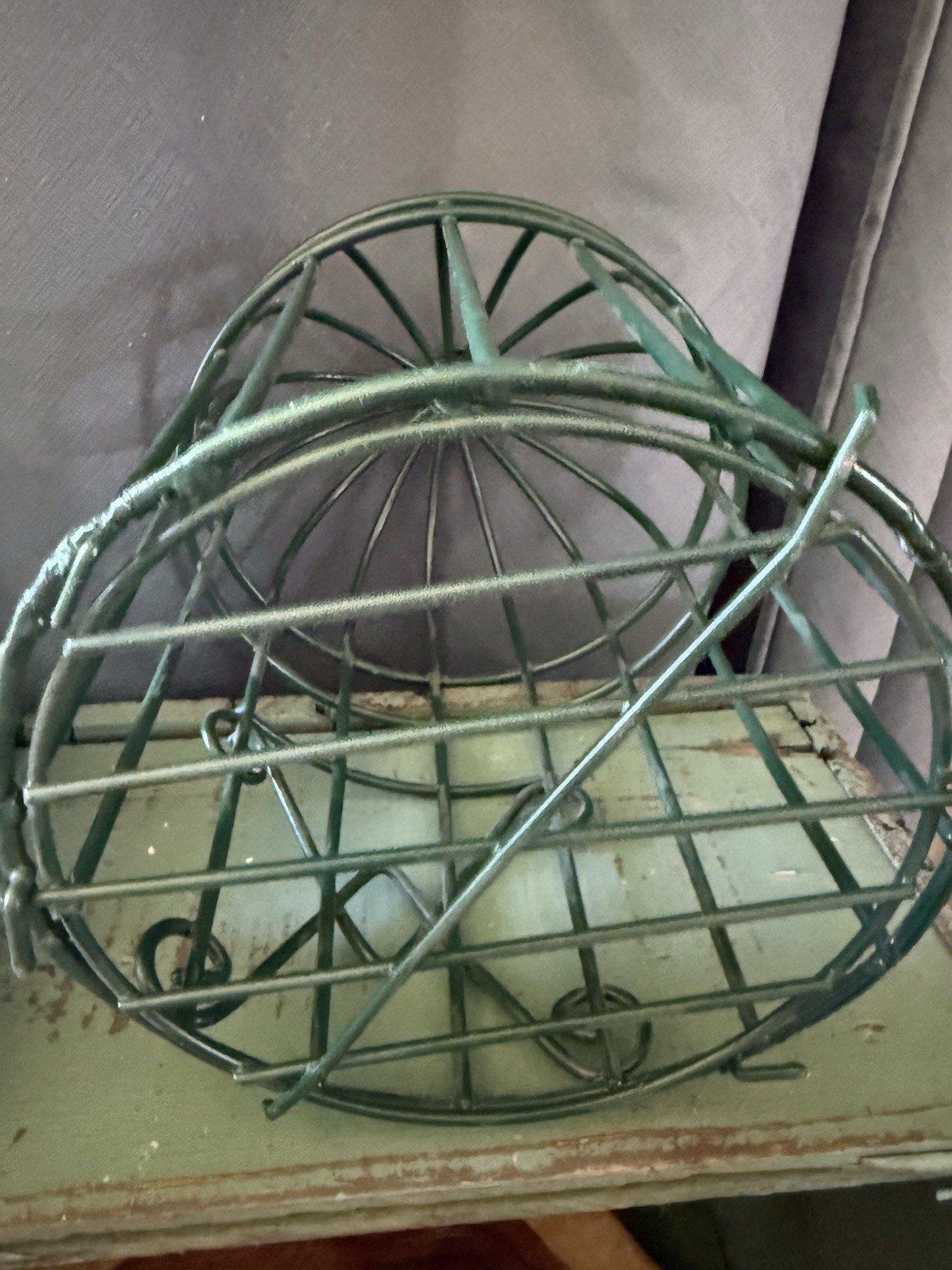 Green Bird Cage/ Plant Decor – Opens on bottom 10.5 Inches tall