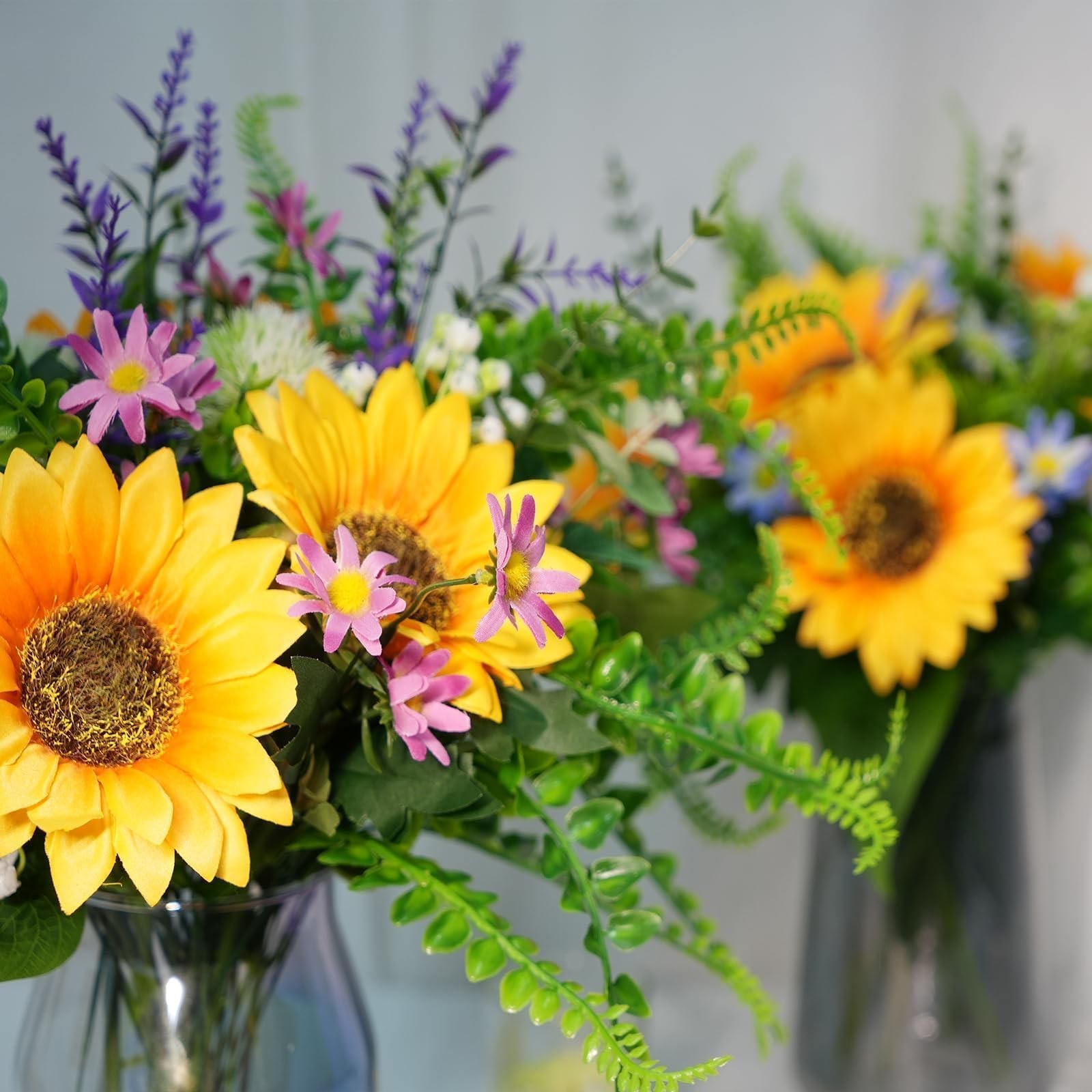 15 Inch Sunflowers Artificial Spring Bouquets Grave Flowers Cemetery Faux Silk