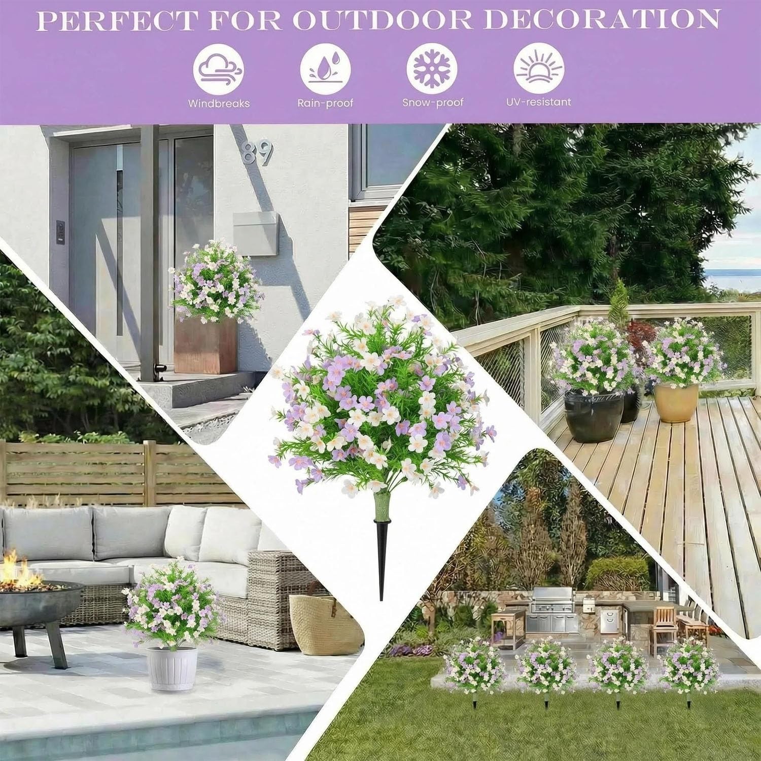 Artificial Boxwood Topiary Ball Trees 22.5″ Set of 2 White Purple – UV