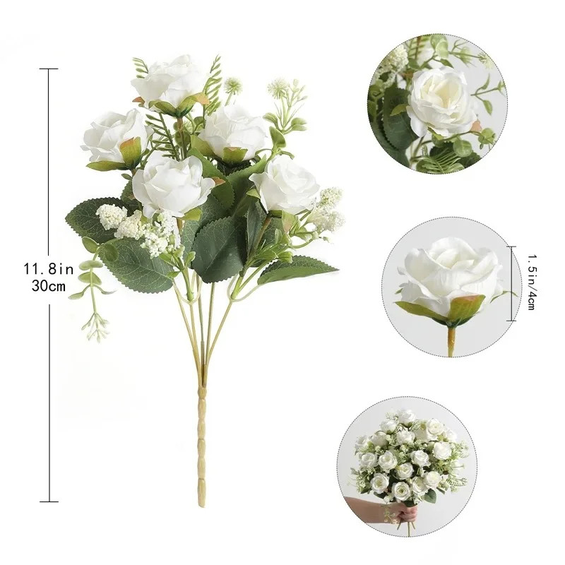 5 Heads Artificial Rose Bouquet for Home, Wedding & Party Decor