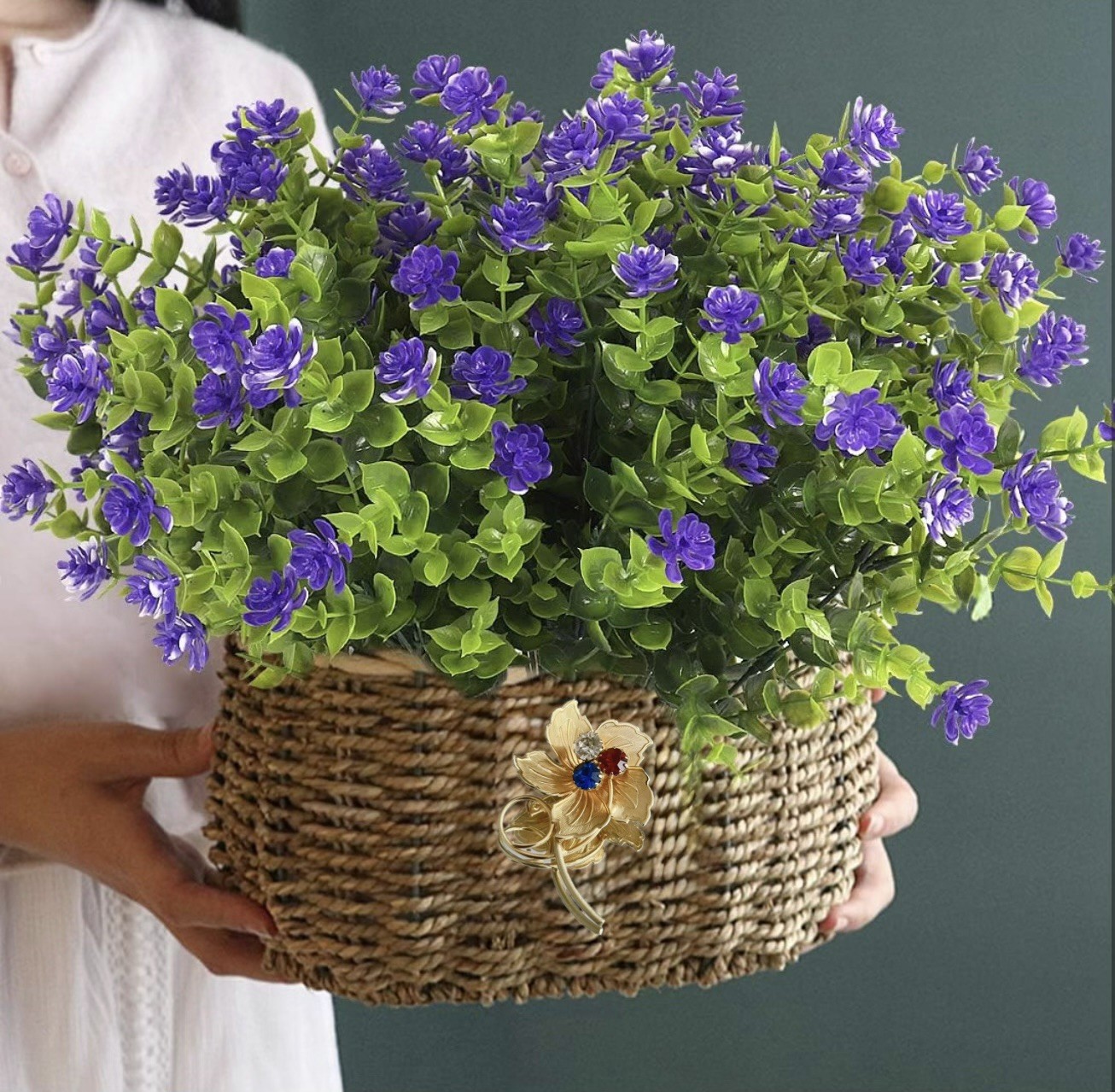 Lot of 18 Artificial Purple Mini Flower Bushes Greenery Stems Fake Plants Decor