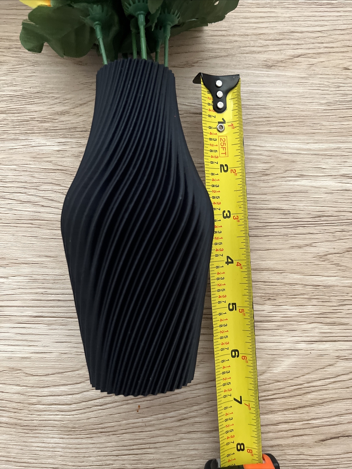 Small Black Vase Decorative Matte Black Vase w Faux Sunflowers NEW