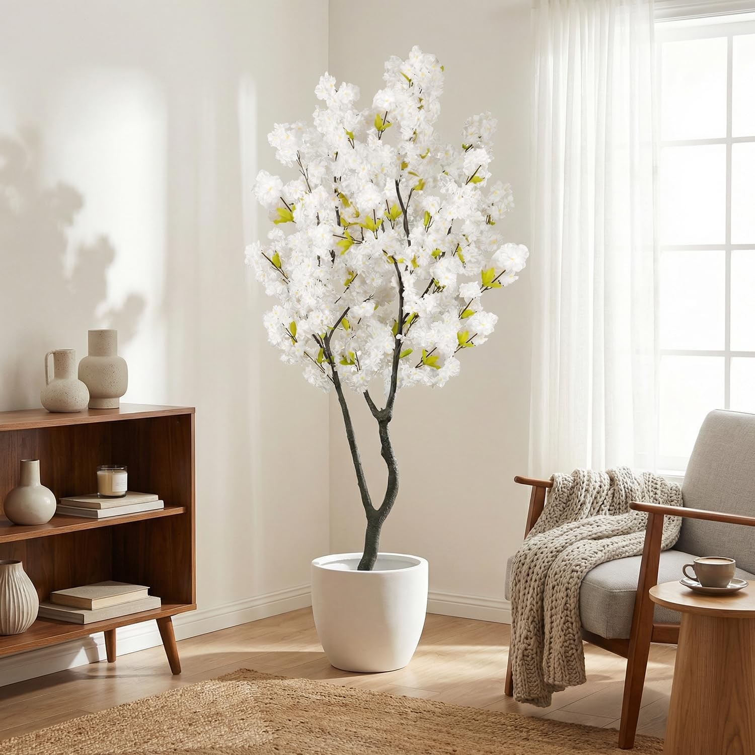 Faux White Cherry Blossom Tree 6.5ft(78in)Tall Artificial Japanese Sakura in …
