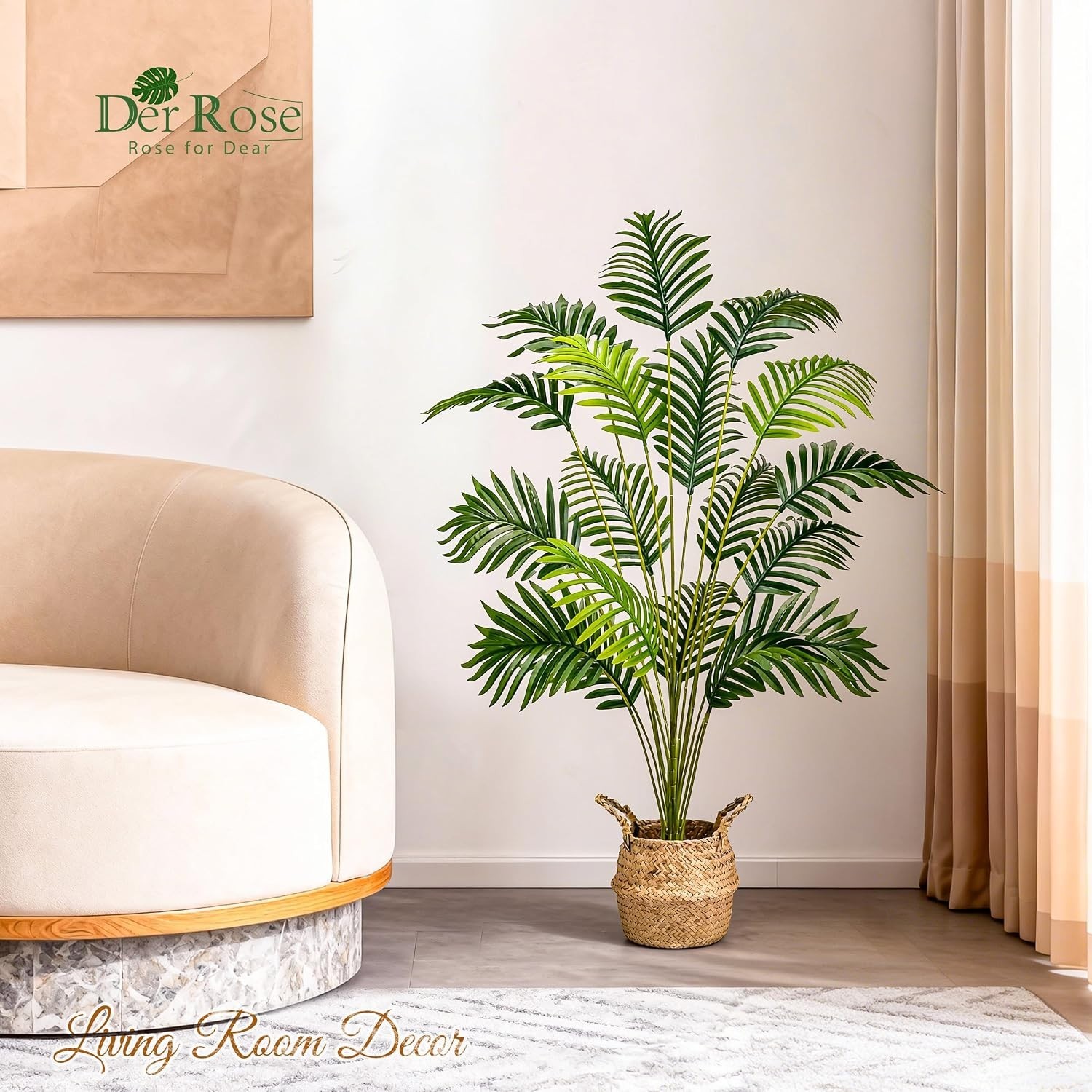 Boho 44” Artificial Palm Tree with Woven Basket for Effortless Elegance