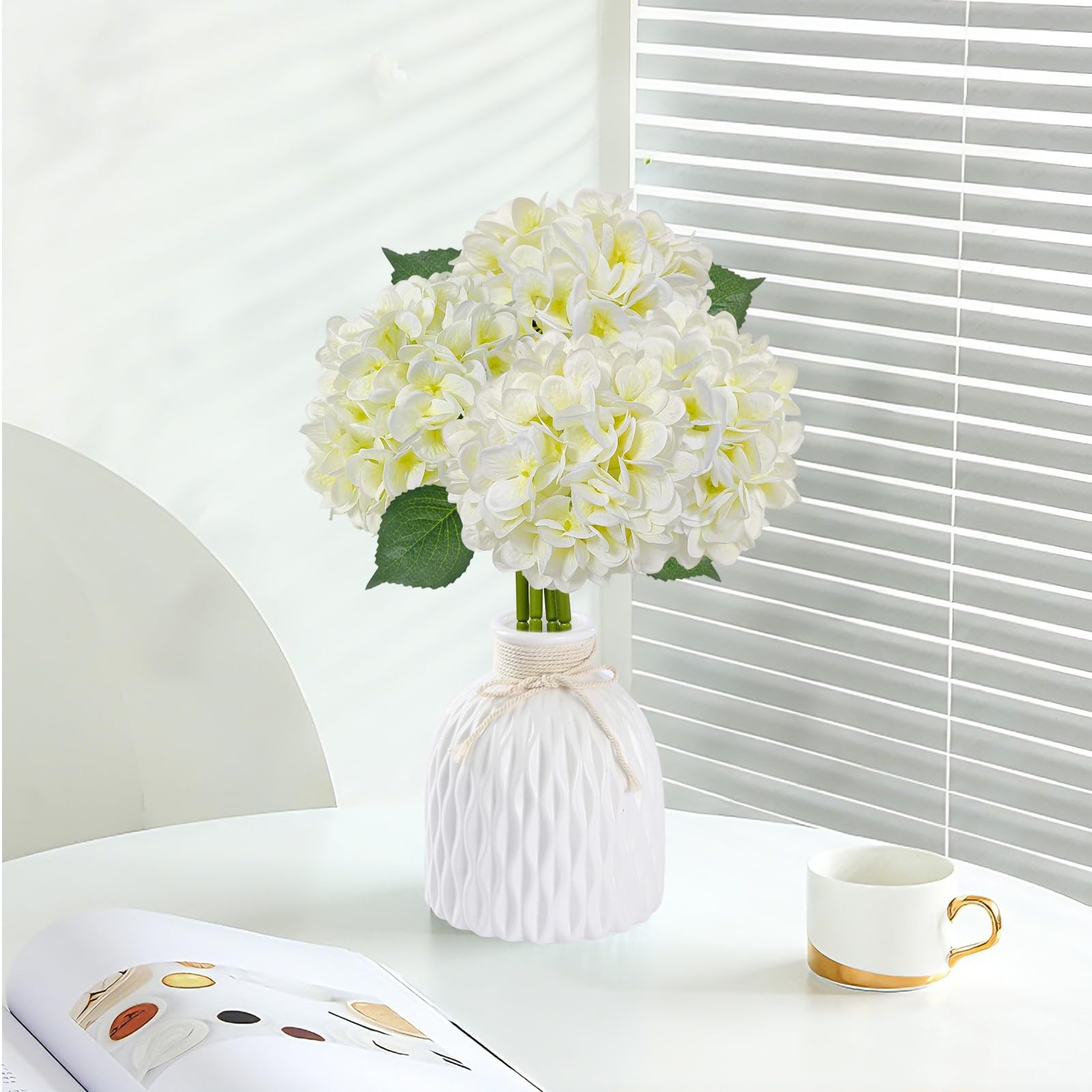 4 Pcs Artificial Hydrangea Flowers, Real Touch Silk Hydrangeas with Stems, Fa…