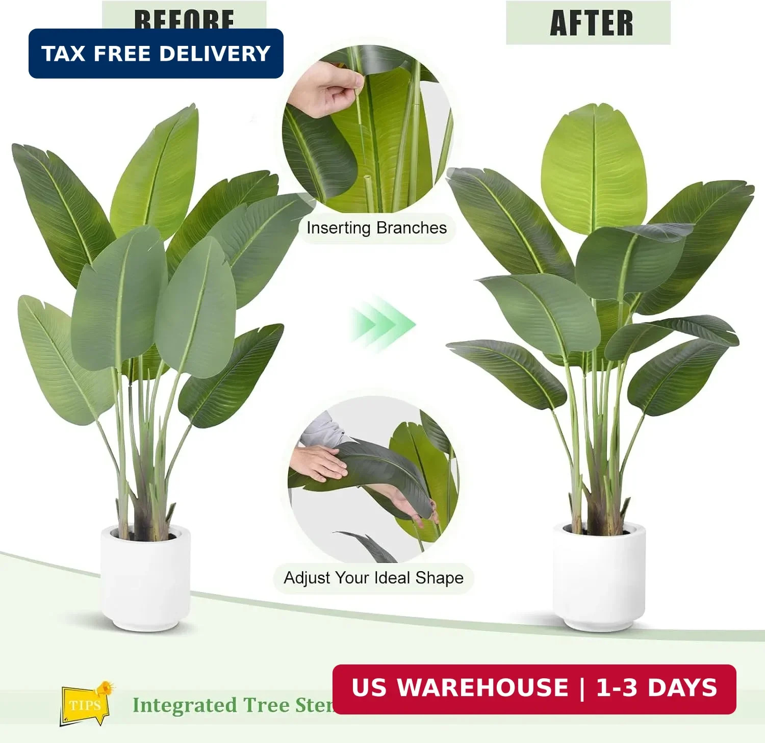 Artificial Bird of Paradise Plant 4Ft Tall Fake Tropical Palm Tree Large Fake Pl