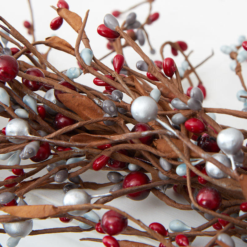 56″ Silver, Gray, and Red Berry with Pip Berries Garland
