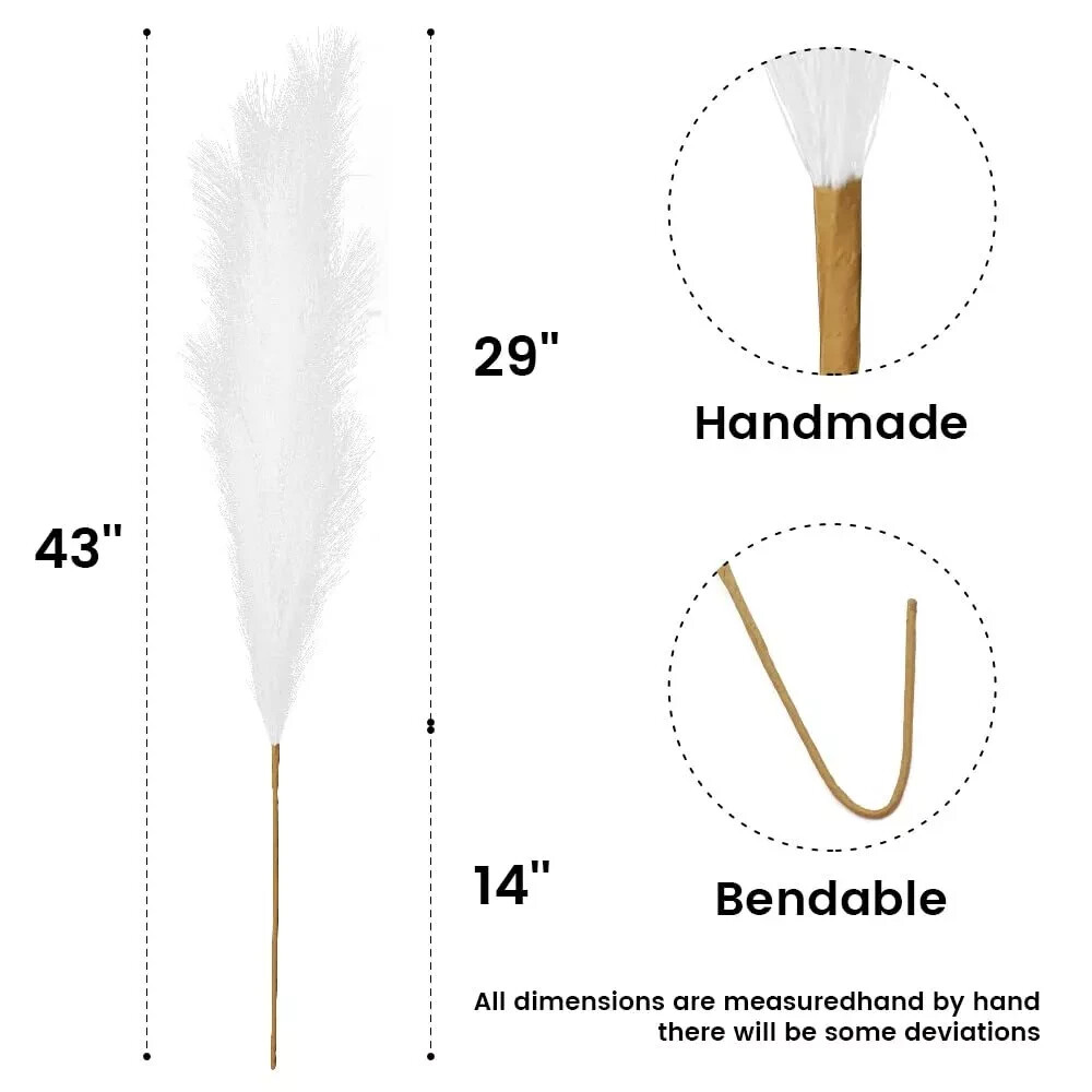 43″ Fake Dried Pampas Grass, 4 Pcs Natural Fluffy White Faux Pompous Grass, T…