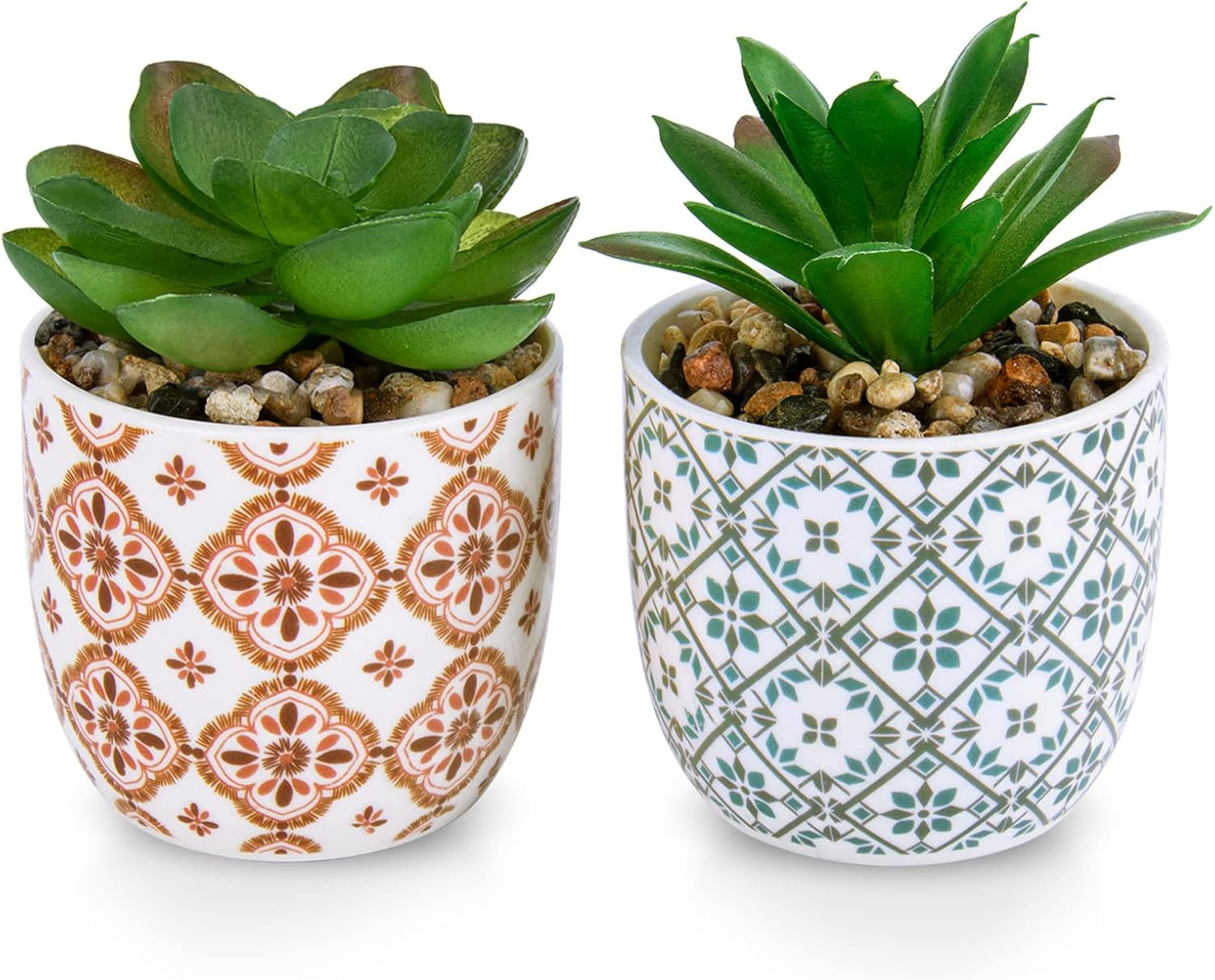Artificial Plants Succulent Flowers in Ceramic Planter 2 Pack Small Fake Plants