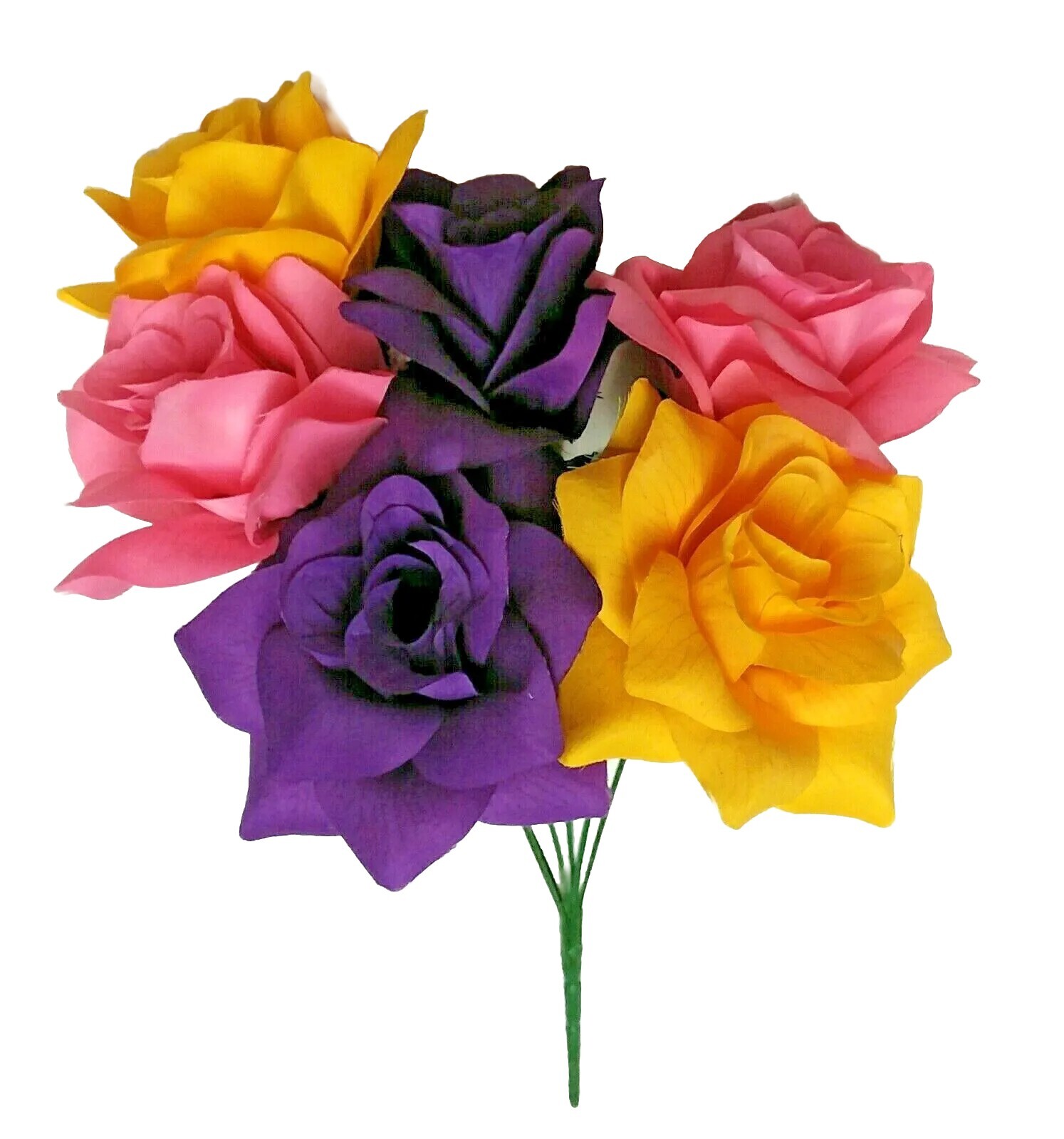 Yellow Purple & Pink 6 Roses 4″ Bloom 14″ Bush Silk Flower Home Outdoor Decor US