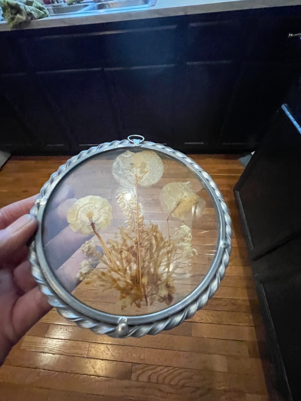 Vintage Lasting Impressions Real Dried Pressed Flowers In Glass W/ Metal Frame