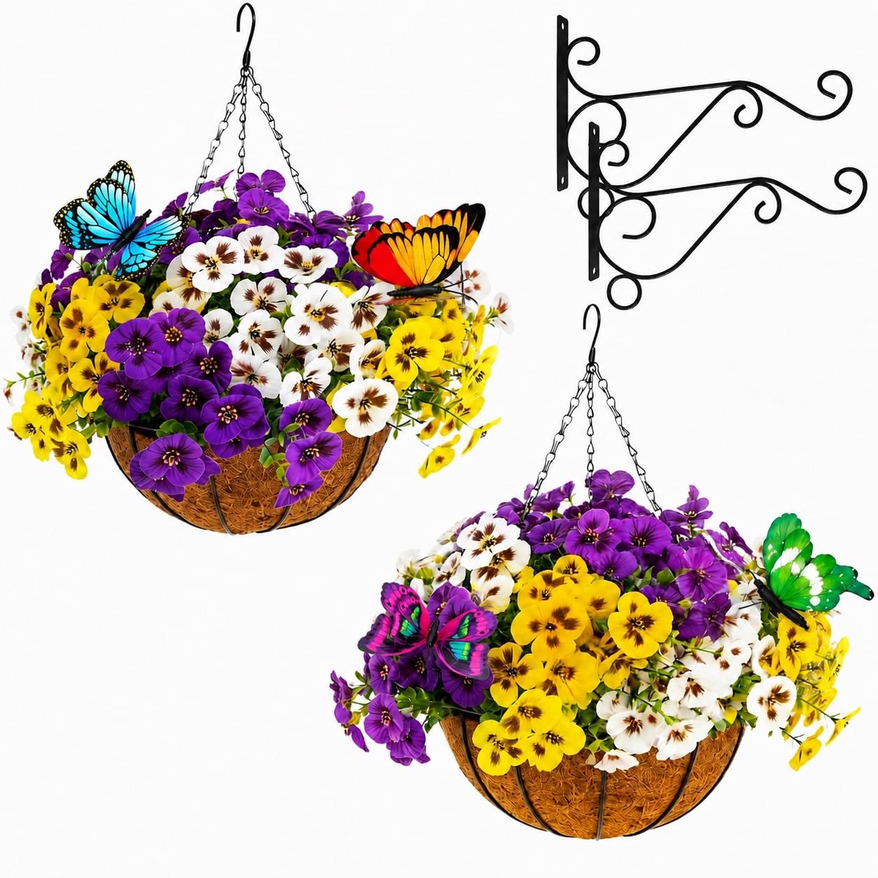 2 Sets Artificial Hanging Baskets with Pansy Flowers , 24 Pcs Faux Silk Pansy…