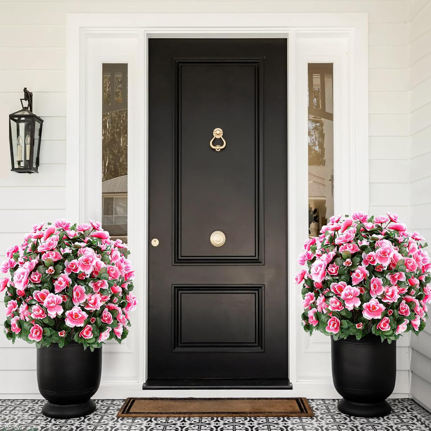 2 Pack 24″ Pink Artificial Camellia Topiary Ball Trees for Indoor & Outdoor Deco