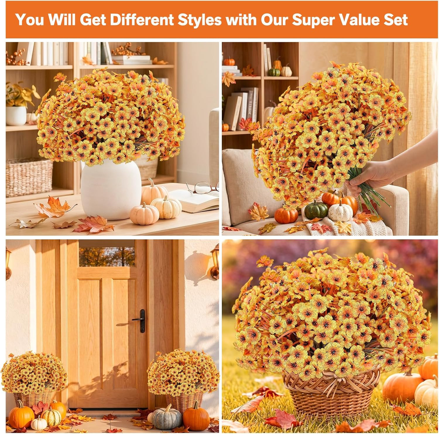 22 Pack Artificial Flowers Outdoor Fake Plants, Faux Flowers UV Resistant