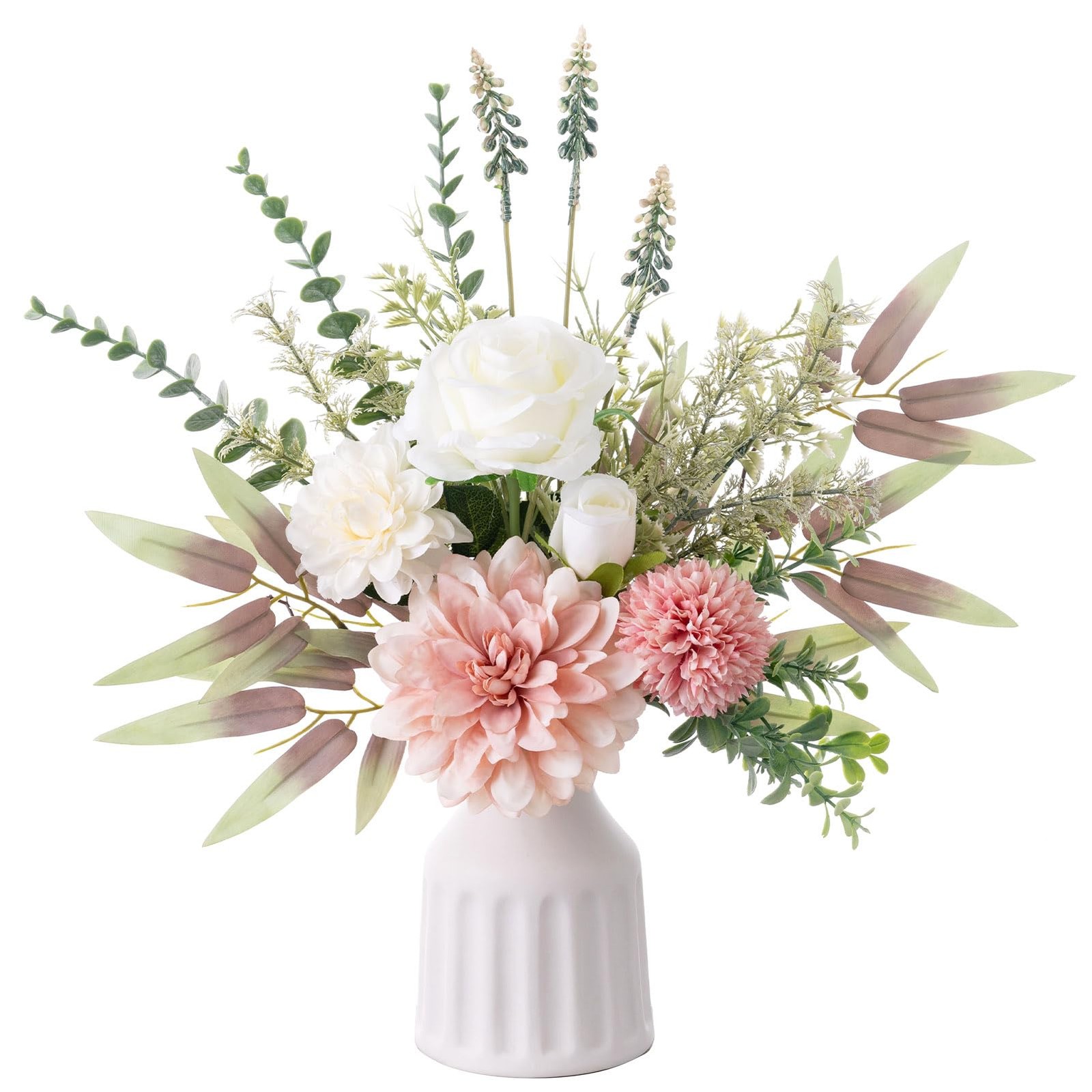 Fake Flowers in Vase, Artificial Flowers with Vase, 15.7” Floral Arrangement…