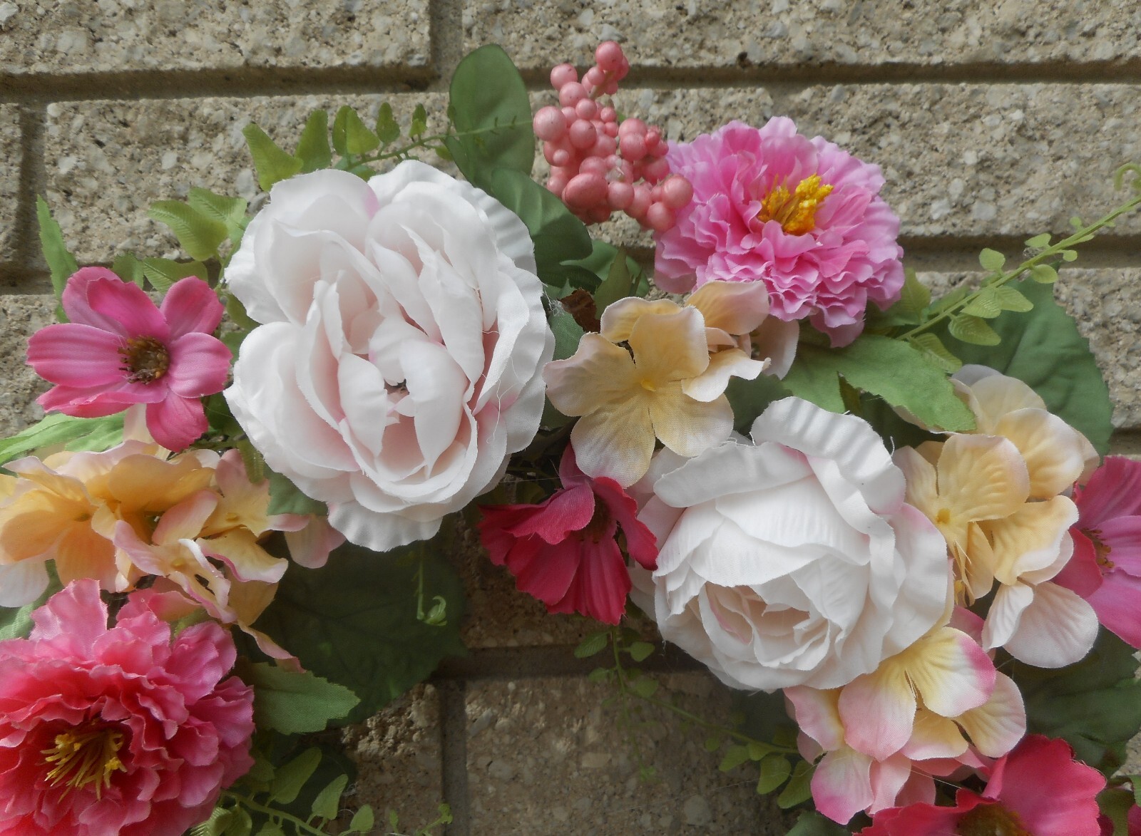 17″ Pink Cosmos Zinnia Rose Berry Hydrangea Floral Summer Grapevine Door Wreath