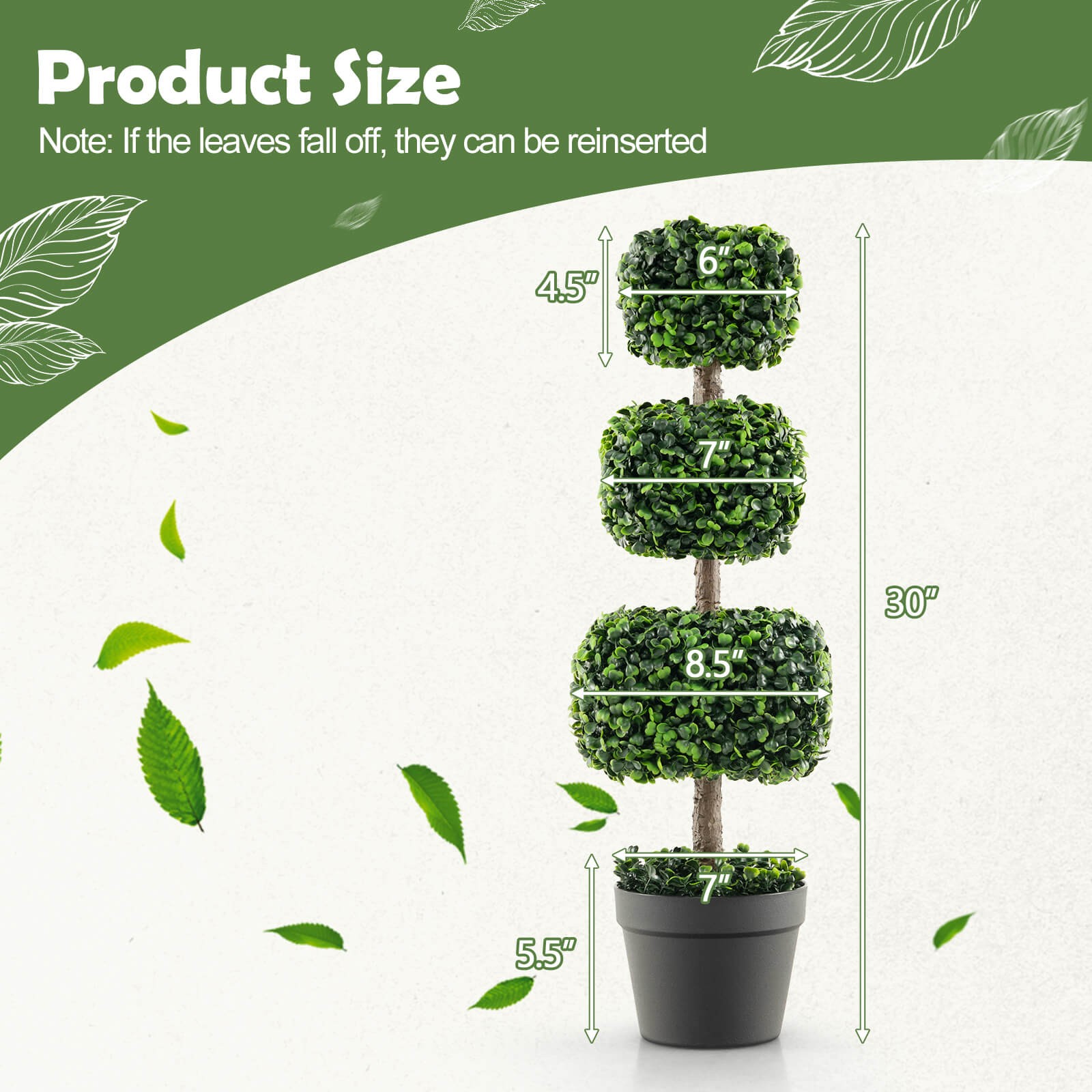 35″ Artificial Boxwood Topiary Tree Faux Greenery Plant Fake Tree for Decoration